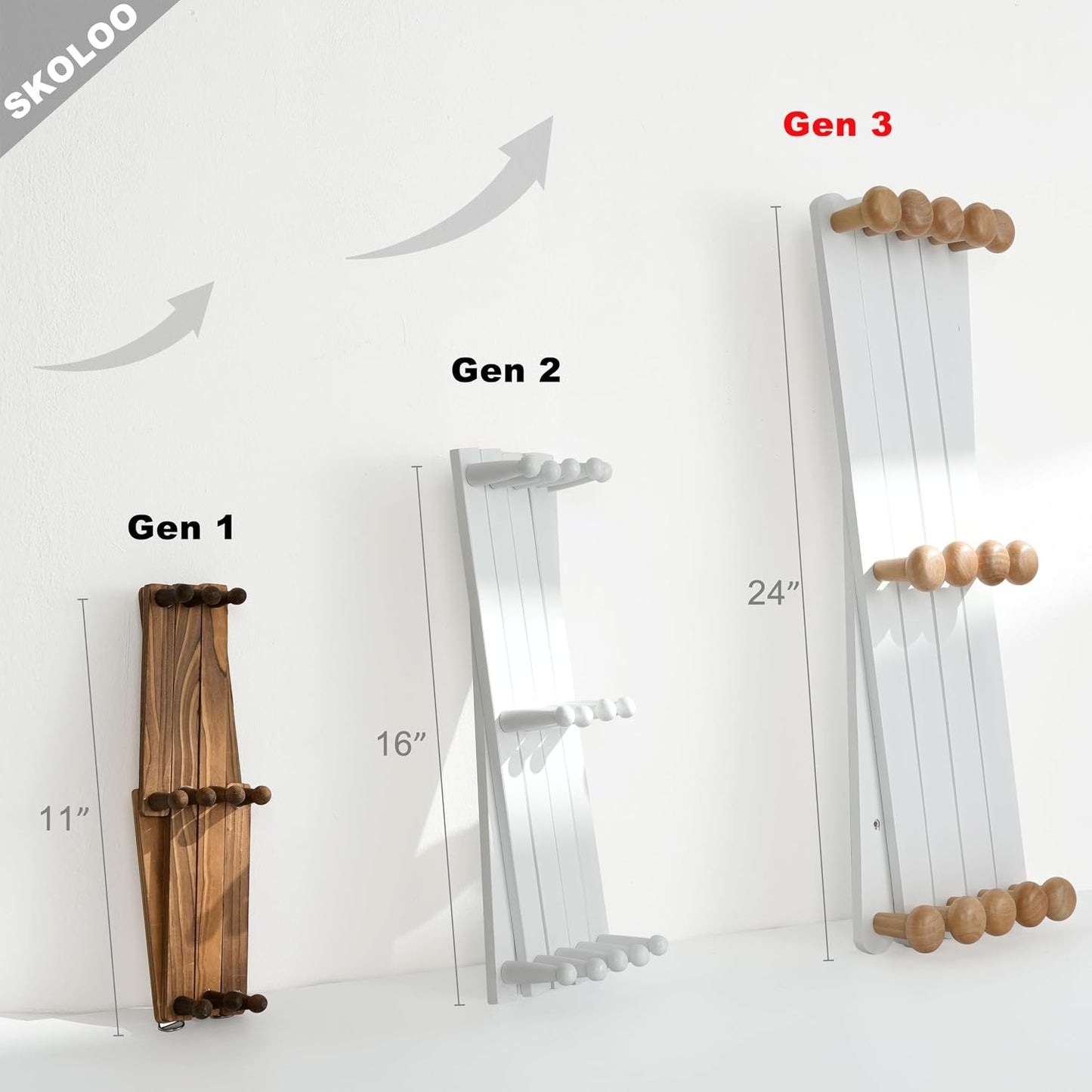 SKOLOO Large Hat Rack for Wall, Wooden Accordion Wall Hanger, Modern, Expandable Coat Hooks, Hat Display Rack for Home