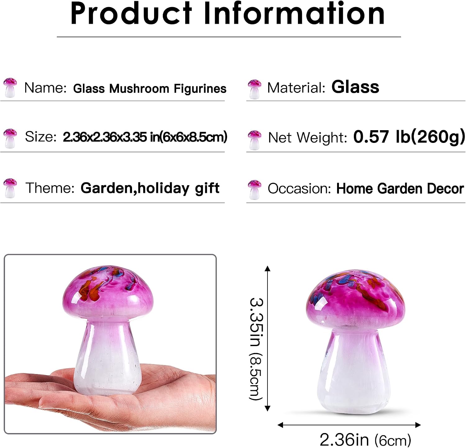 Hand Blown Glass Paperweight for Birthday Gift / Pink Mushrooms