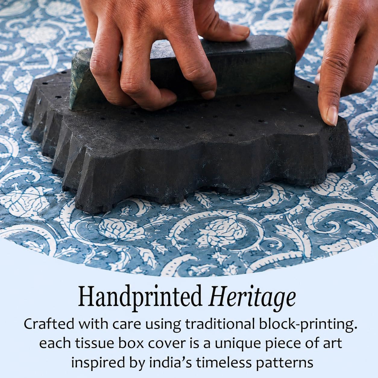 CPC Hand Block Print Cotton Ruffle Tissue Box Cover " Decorative / Azure Regal / 4.5 x 4.5 x 5
