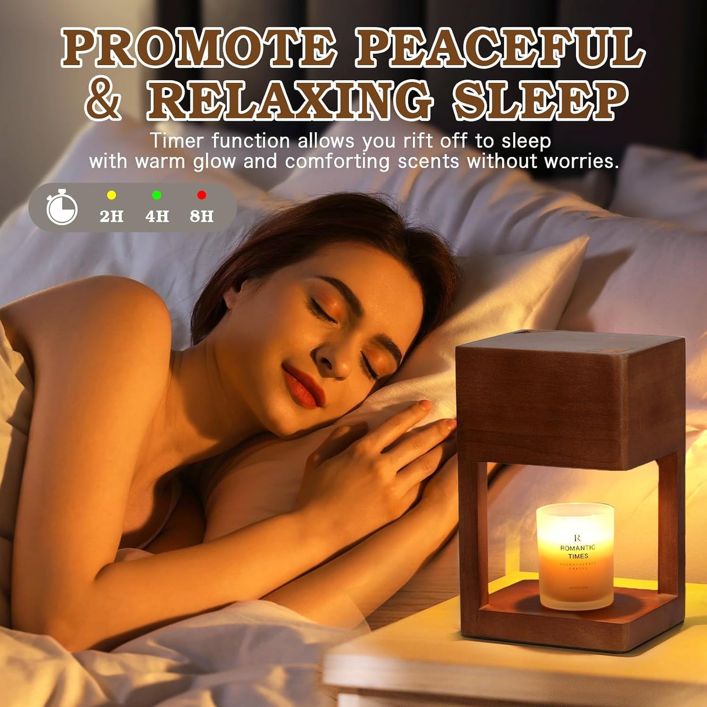 Candle Warmer Lamp Wood with Timer, Dimmable Electric Candle Lamp Warmer for Jar Candles, 2*35 Watt Bulb, Mothers Day