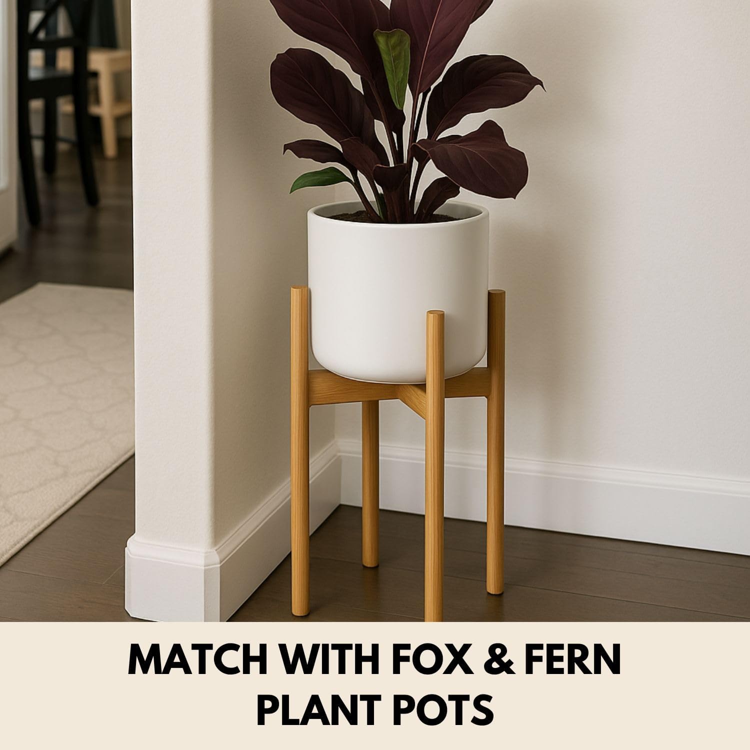 Fox & Fern Large Adjustable Plant Stand Indoor, Bamboo Stand, 8 - 12 Inch | Plug In Design, Holds 200 lbs, Two Heights