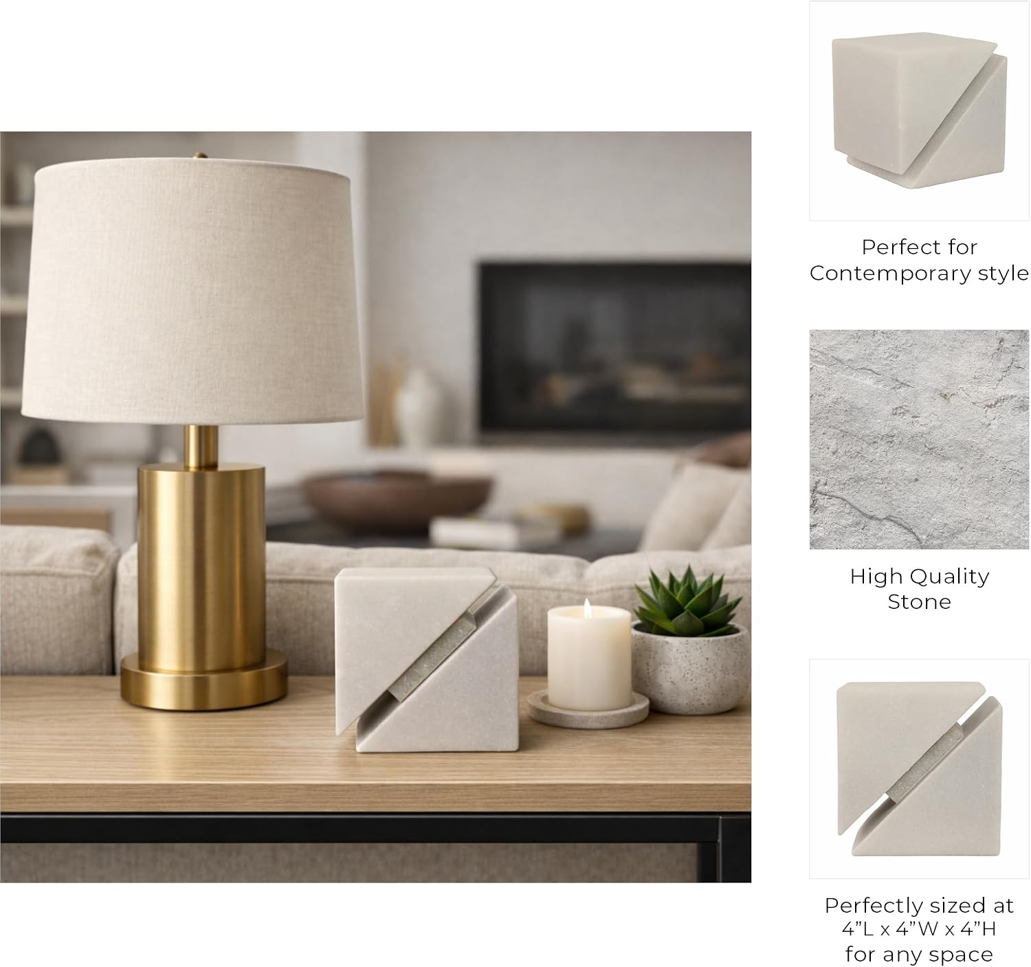 Marble Sculpture Cube / White / 4.0" H