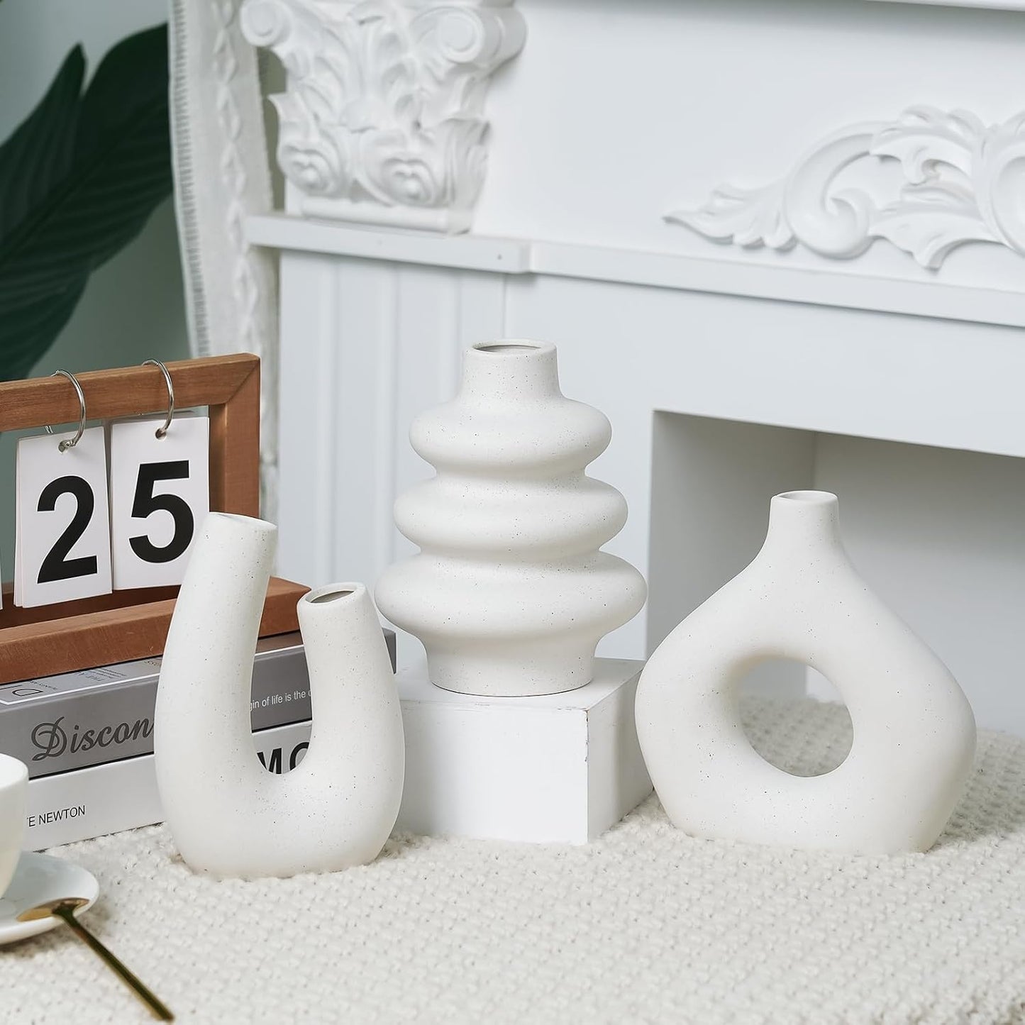 Ceramic Flower Vase Modern Nordic Boho Style Decorative Vases Home Decor / Warm White / Set of 5