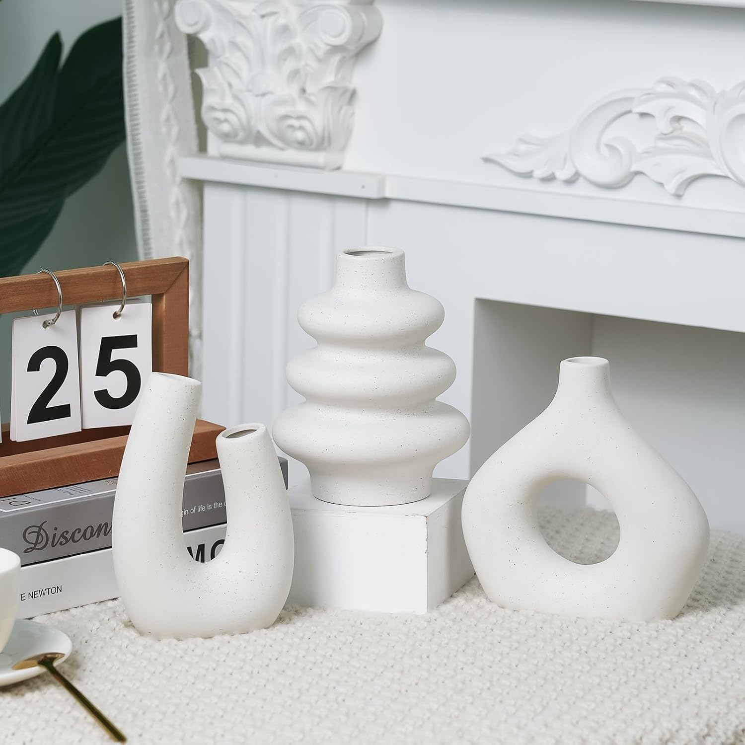 Ceramic Flower Vase Modern Nordic Boho Style Decorative Vases Home Decor / Warm White / Set of 5
