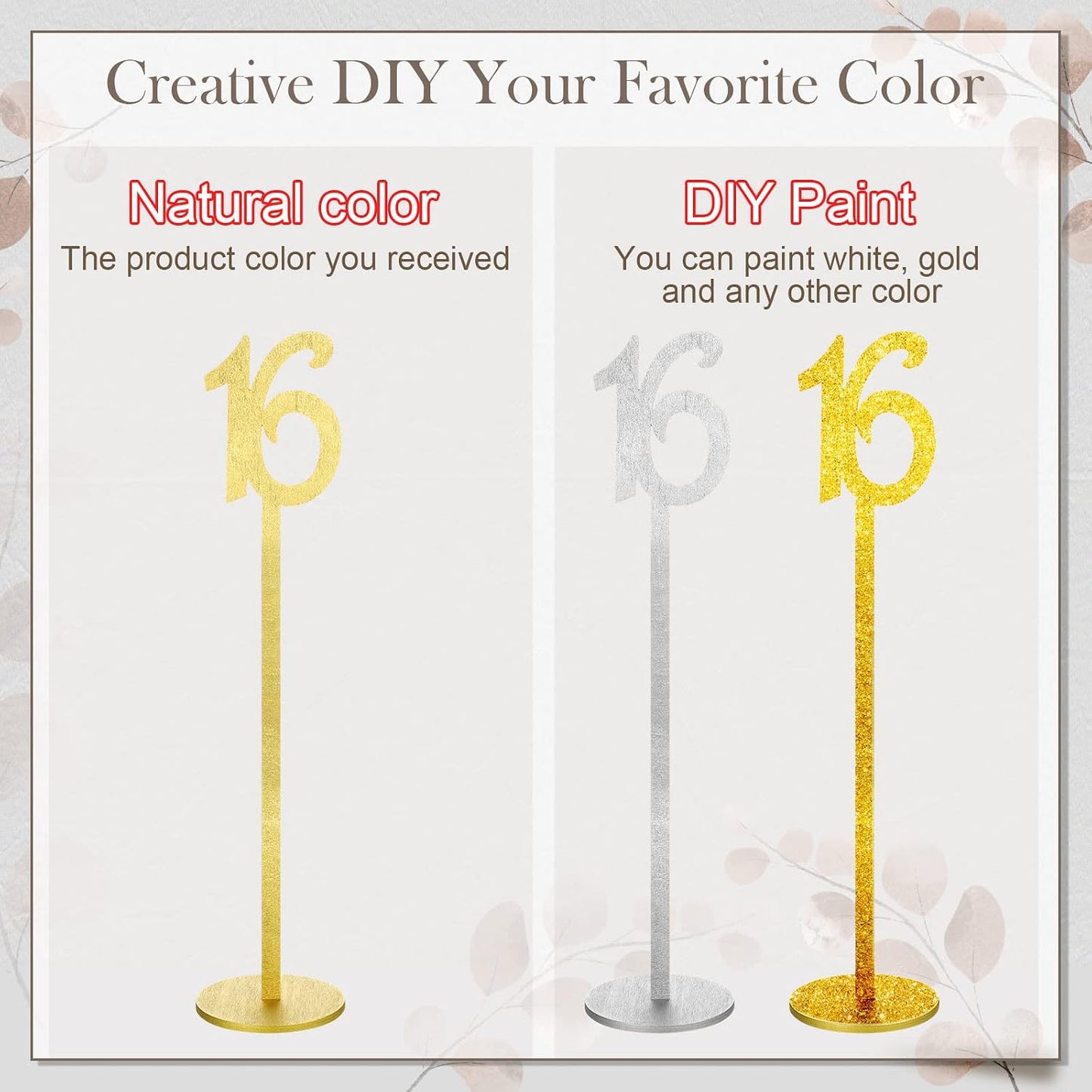 20 Pcs Table Numbers for Wedding with Holder, 1-20,Gold | Wooden Seat Numbers with Round Base Stands, Ideal for Wedding