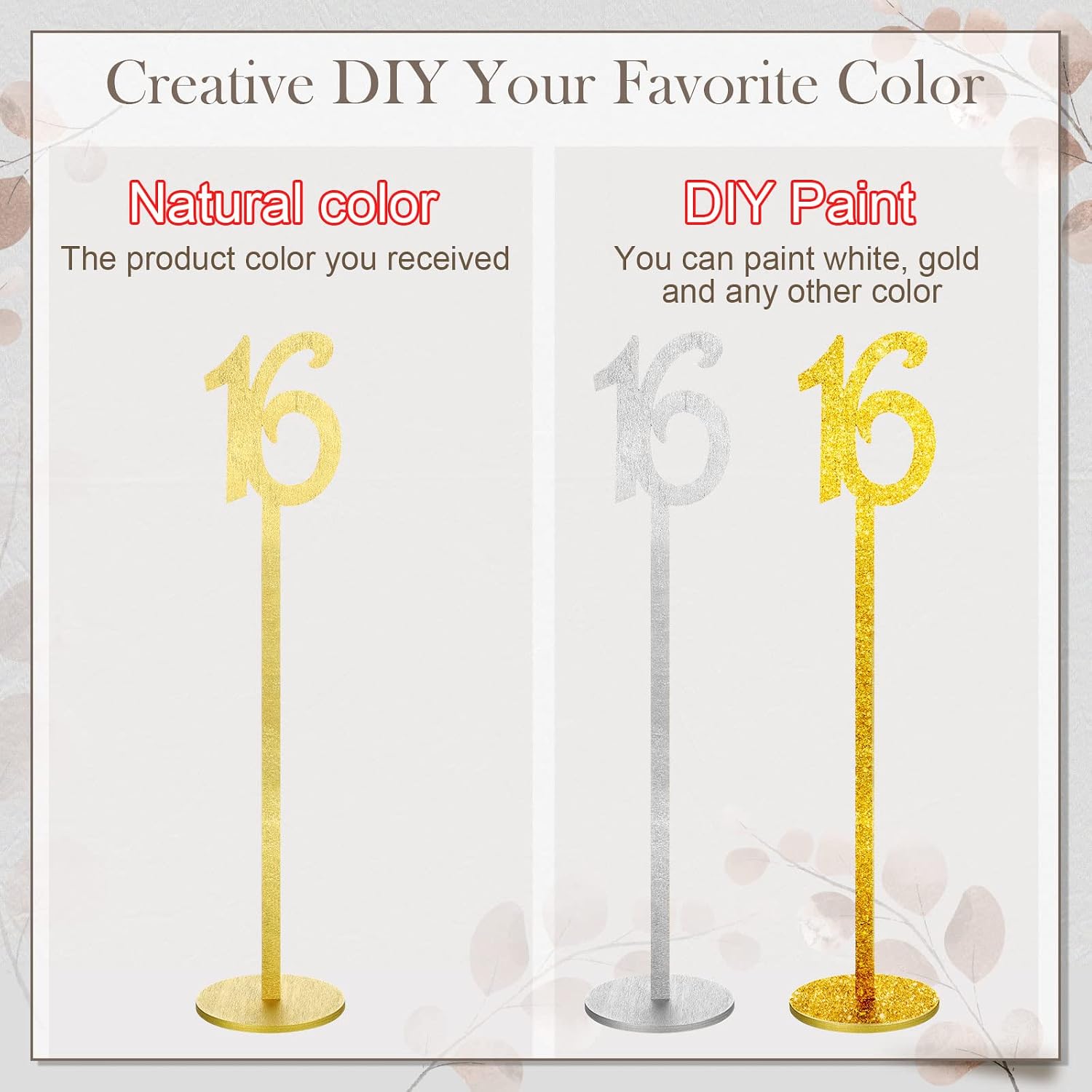 20 Pcs Table Numbers for Wedding with Holder, 1-20,Gold | Wooden Seat Numbers with Round Base Stands, Ideal for Wedding