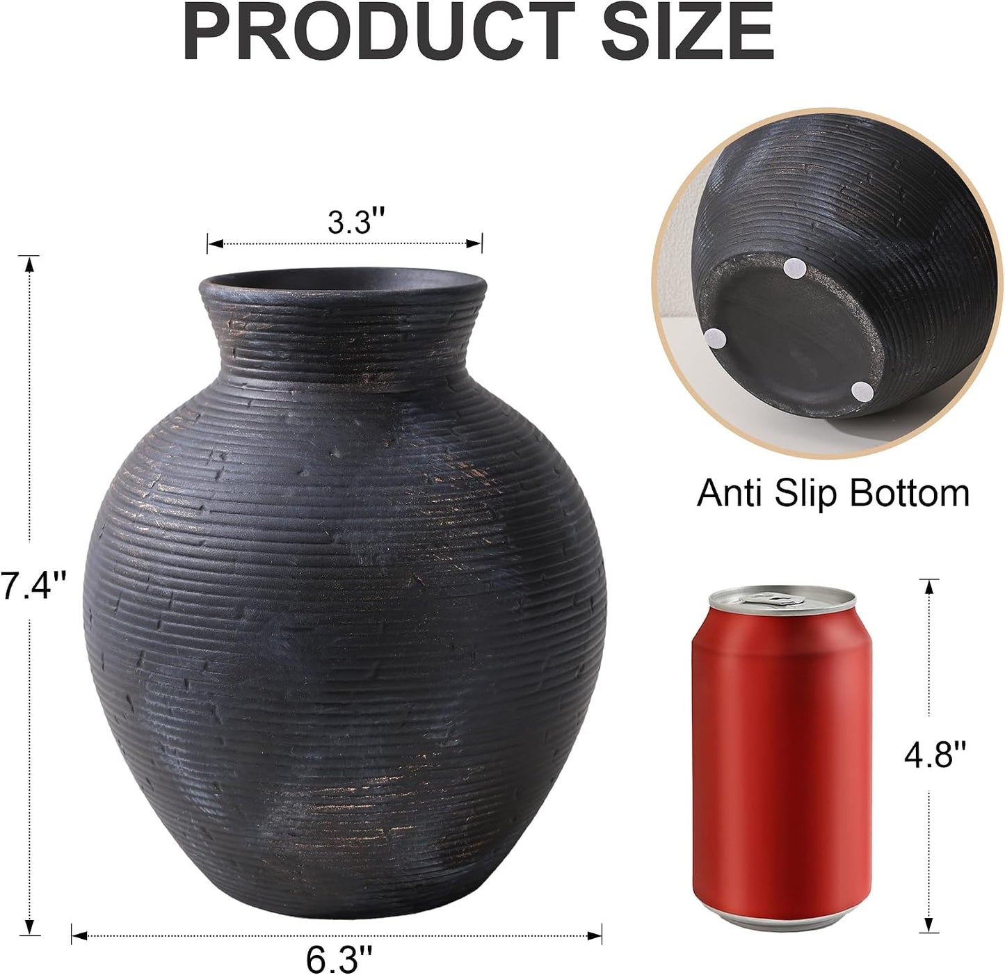 Ceramic Flower Vase Home Decor / 7.4 In - Black Gold / 7.4 Inch