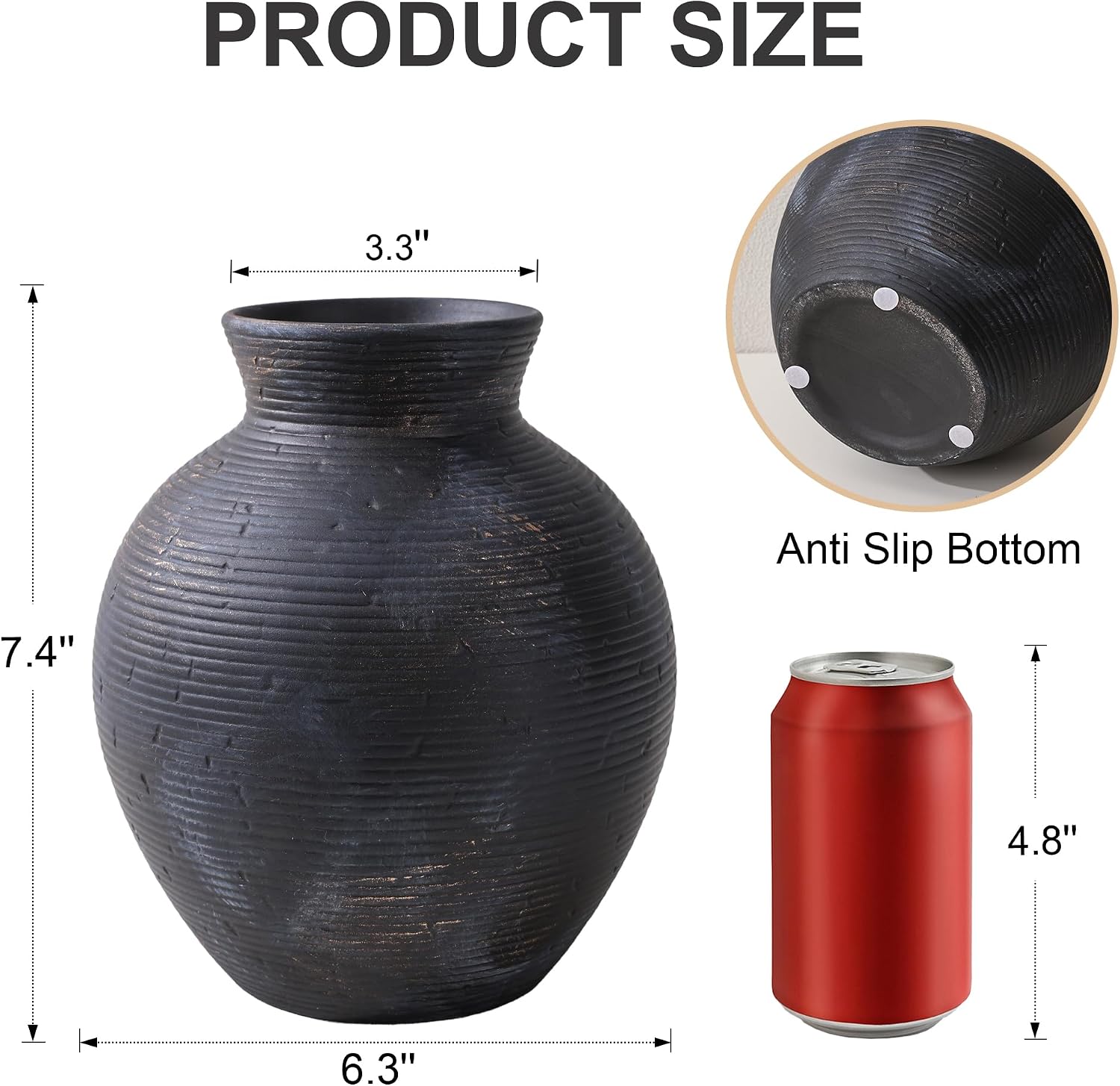Ceramic Flower Vase Home Decor / 7.4 In - Black Gold / 7.4 Inch