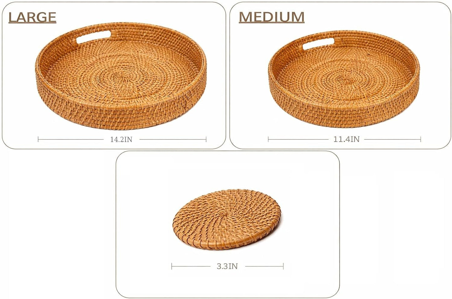 Round Rattan Serving Tray Set