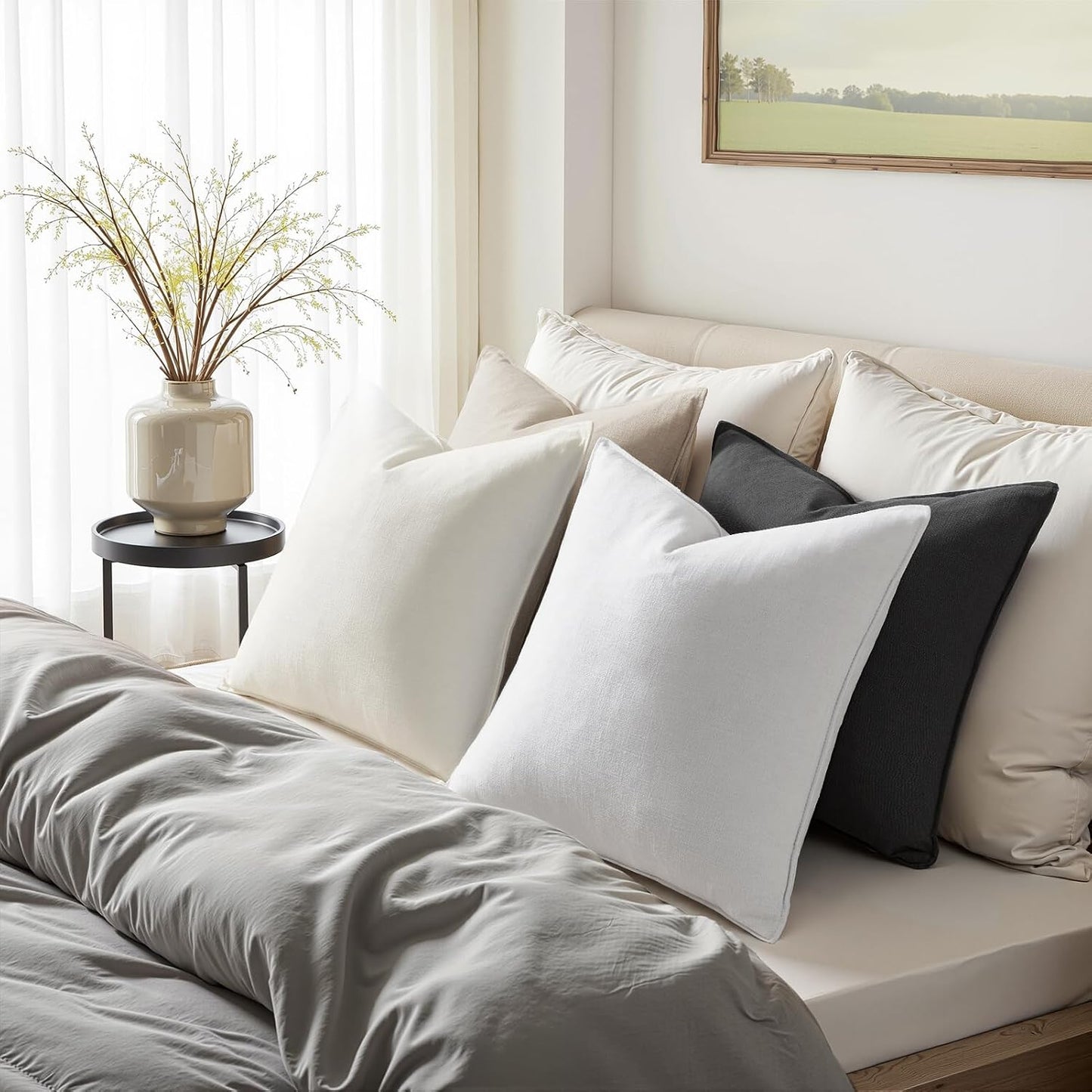 Couch Pillows Soft Linen Solid Lumbar Boho Cushion Cases / Neutral Grey / 20 x 12 / Set of 4