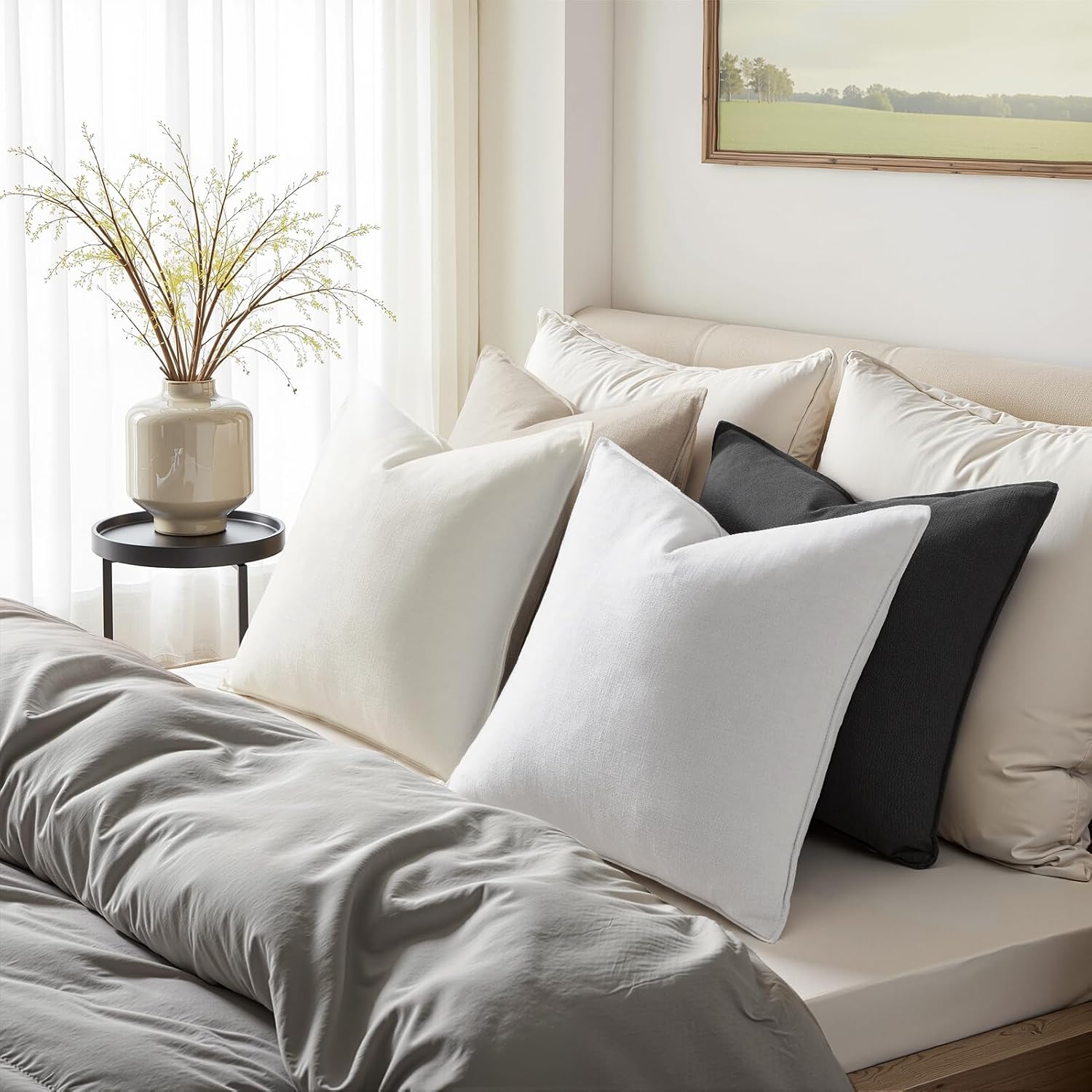 Couch Pillows Soft Linen Solid Lumbar Boho Cushion Cases / Neutral Grey / 20 x 12 / Set of 4