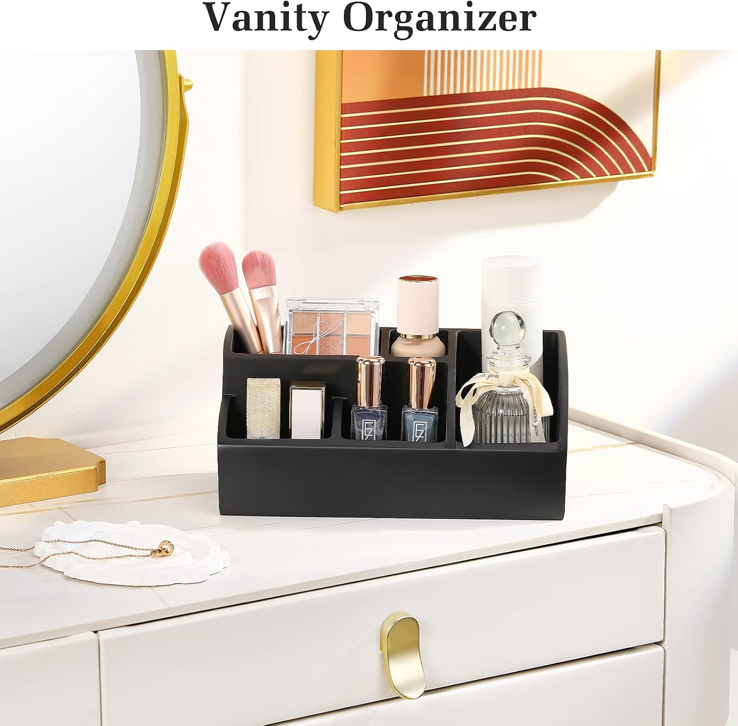 Luxspire Bathroom Counter Organizer, 5 Slots, Matte Black | Toothbrush Holder for Bathroom, Marble Bathroom Accessories