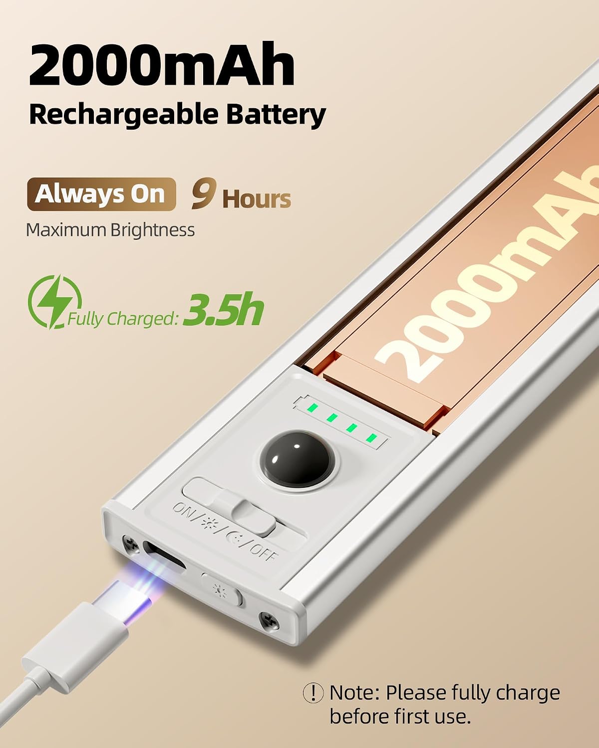 EZVALO 3 Pack Under Cabinet Lighting Wireless with Battery Indicator, 2000mAh Rechargeable Motion Sensor Light Indoor