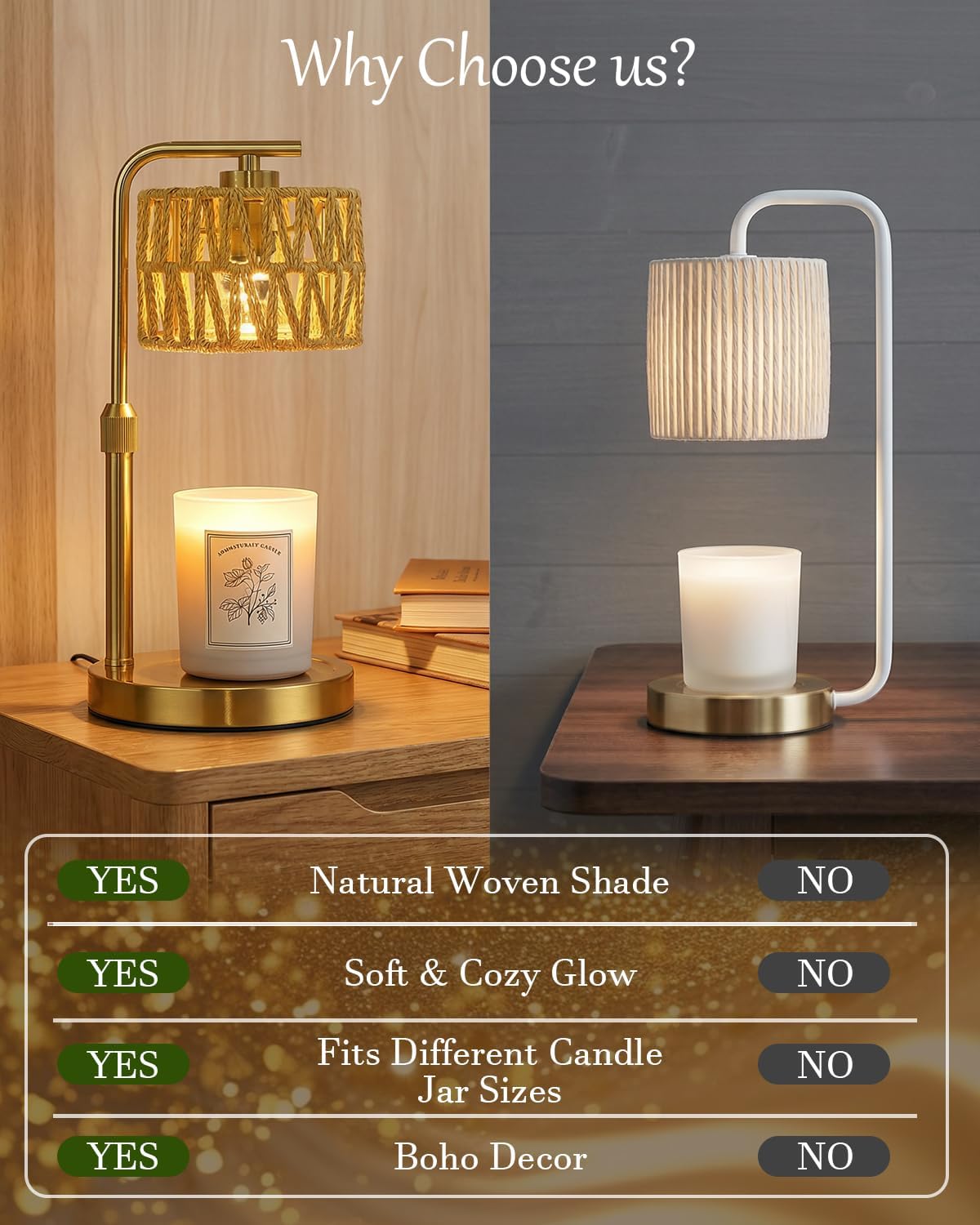 Candle Warmer Lamp with Timer, Dimmable Candle Warmer for Jar Candles, Height Adjustable Candle Lamp Warmer, Boho