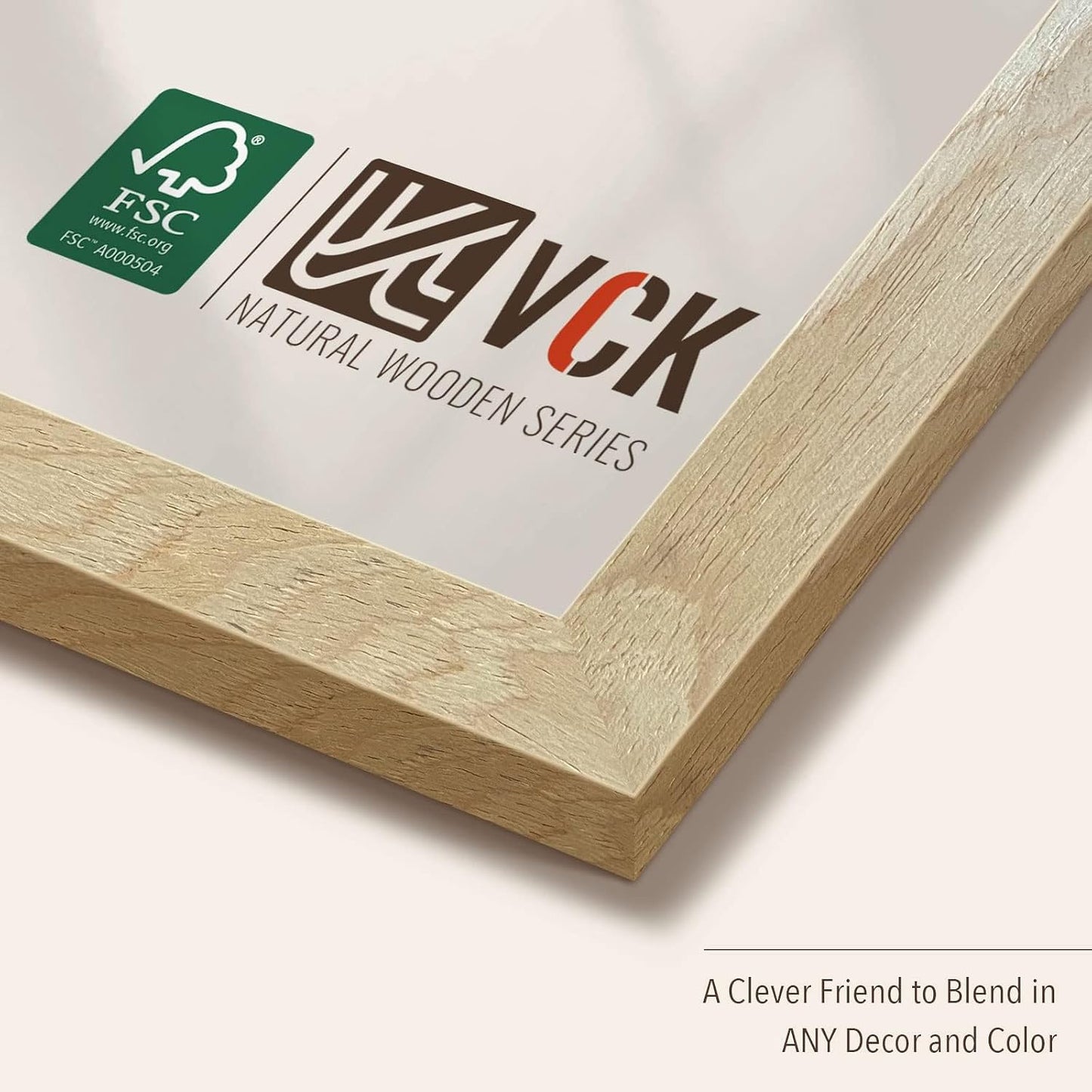 VCK 11x14 Picture Frame Set of 3, Natural Solid Wood, Wall Hanging | Wide Border, Light Woodgrain, Shatterproof