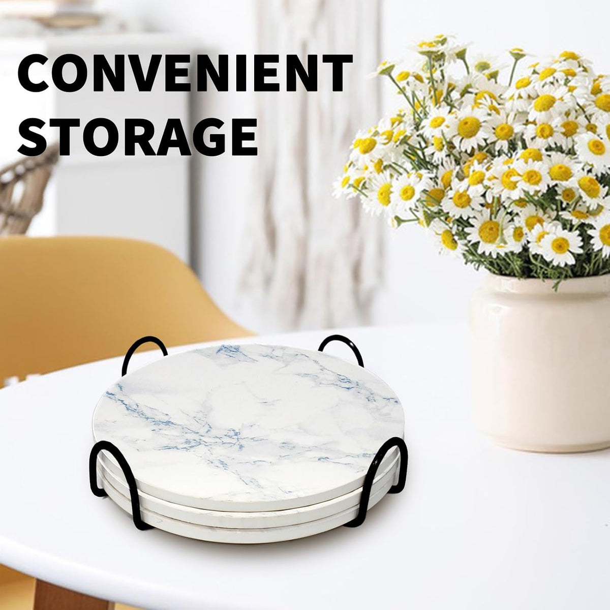 8 Inch Trivets for Hot Dishes, Pots and Pans, Marble Style Ceramic Trivet with Holder, Heat Resistant Hot Plate Mats