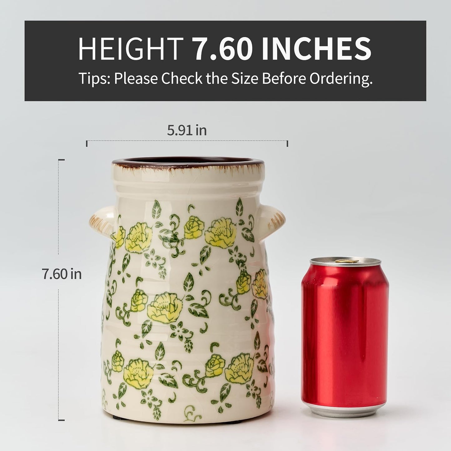 Ceramic Rustic Vase / Gs17323l-yellow Rose / 7.6 Inch