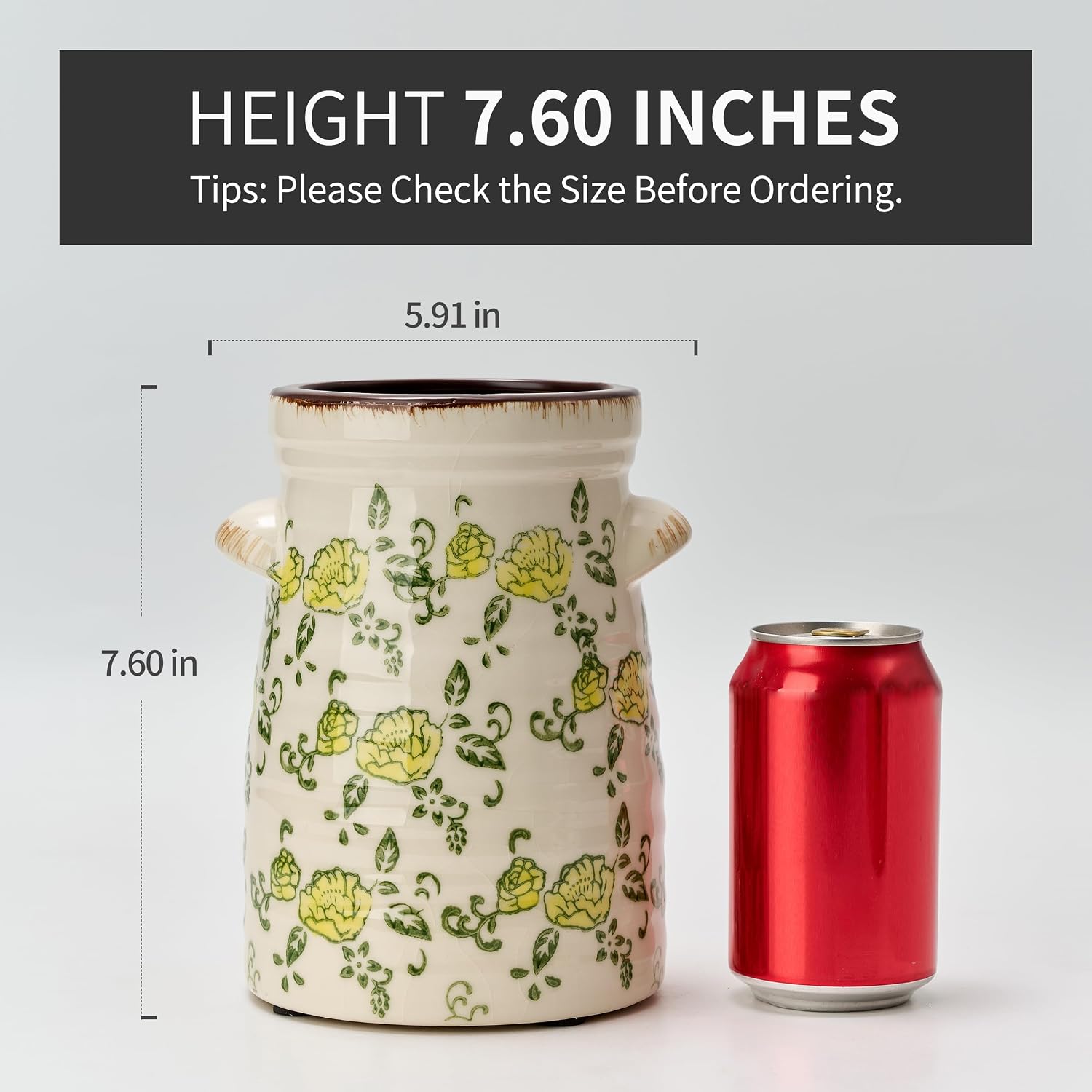 Ceramic Rustic Vase / Gs17323l-yellow Rose / 7.6 Inch