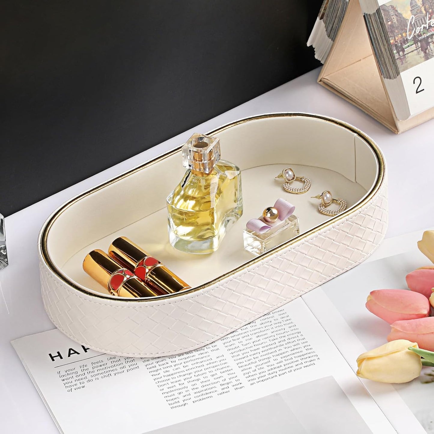 PU Leather Valet Tray / 11 x 5.9 x 2 / White