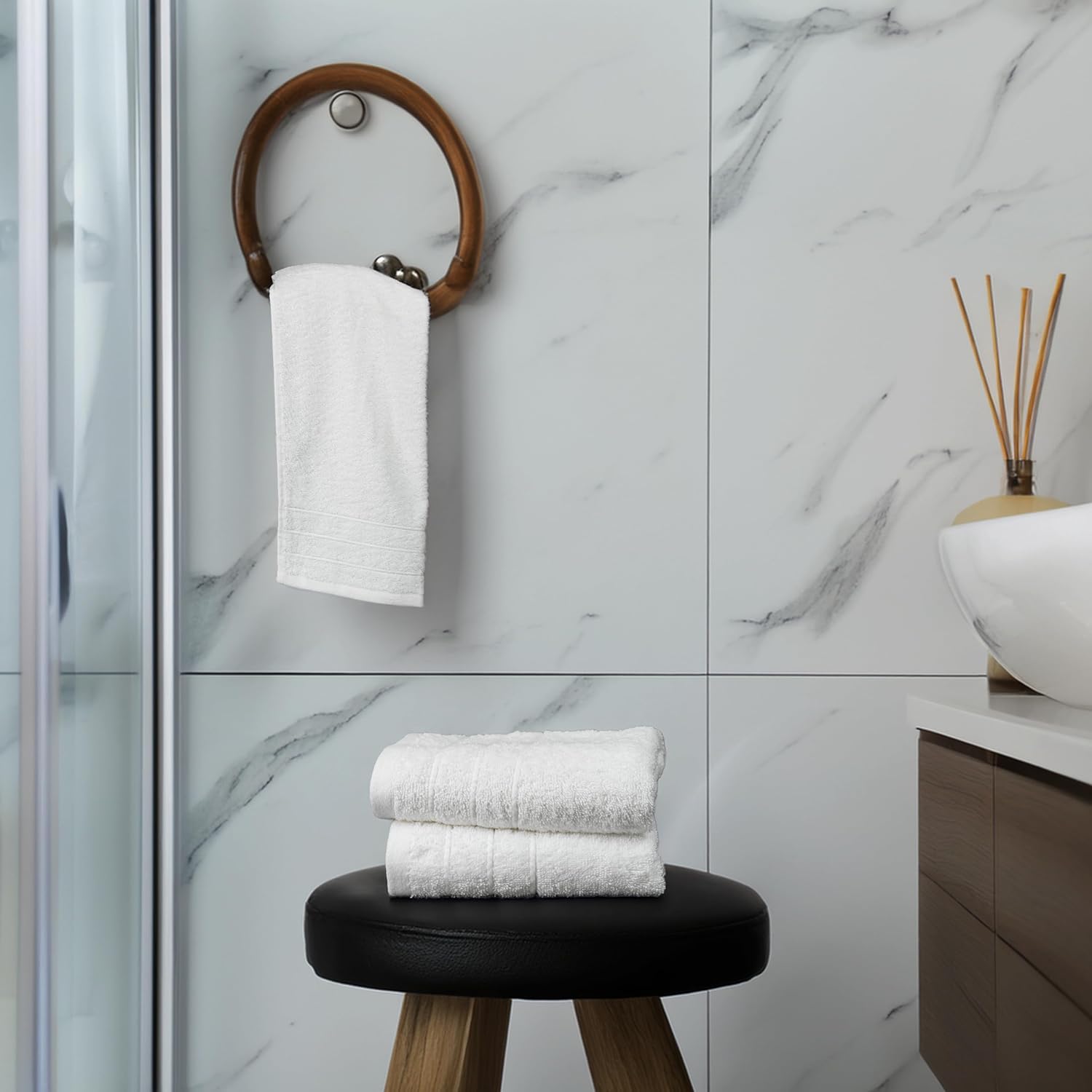 6 Piece Hand Towels Set 16 x 28 Inches, White | 100% Cotton, Lighter Weight, Quick to Dry, 16 x 28 Inches, Super Soft &