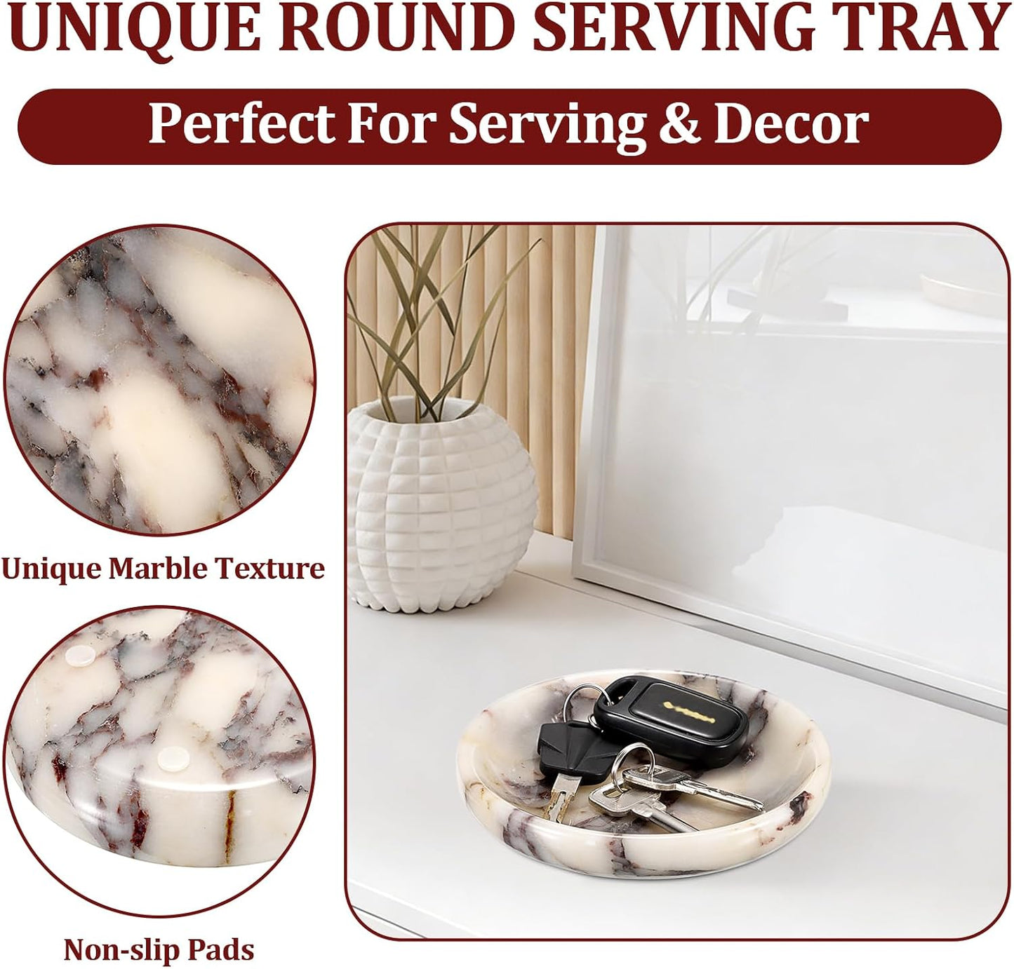 Decorative Key Holder for Entryway Table Round Key Bowl Marble Nightstand / Calacatta Viola / 5.5