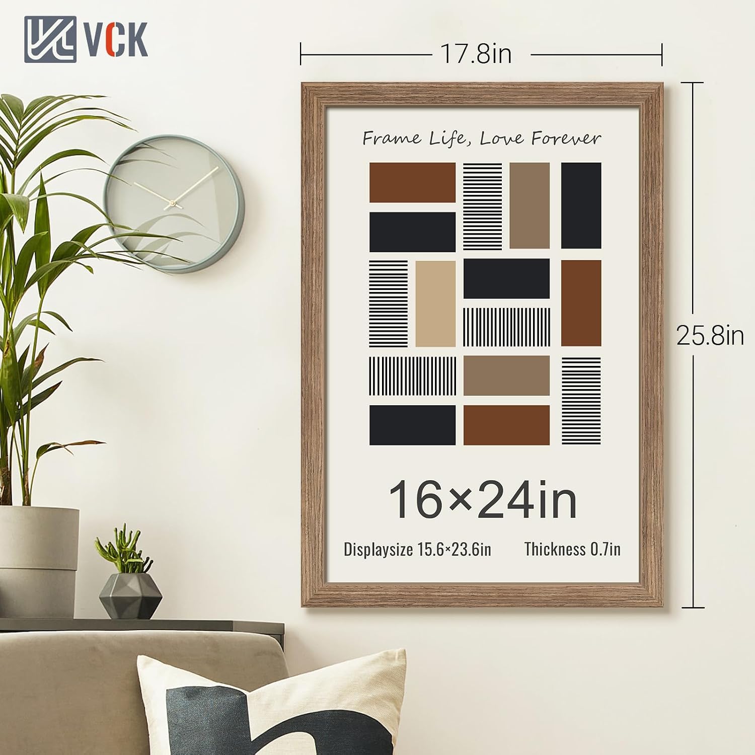 VCK 16x24 Poster Frame Solid Wood Walnut 3 Pack Picture Frames 16 x 24 Inches with Wall Mounting Hanging