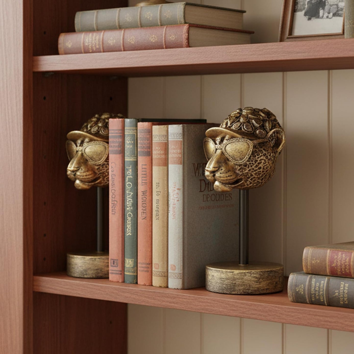 Vintage Bookends / Resin Book Ends / Golden Cheetah