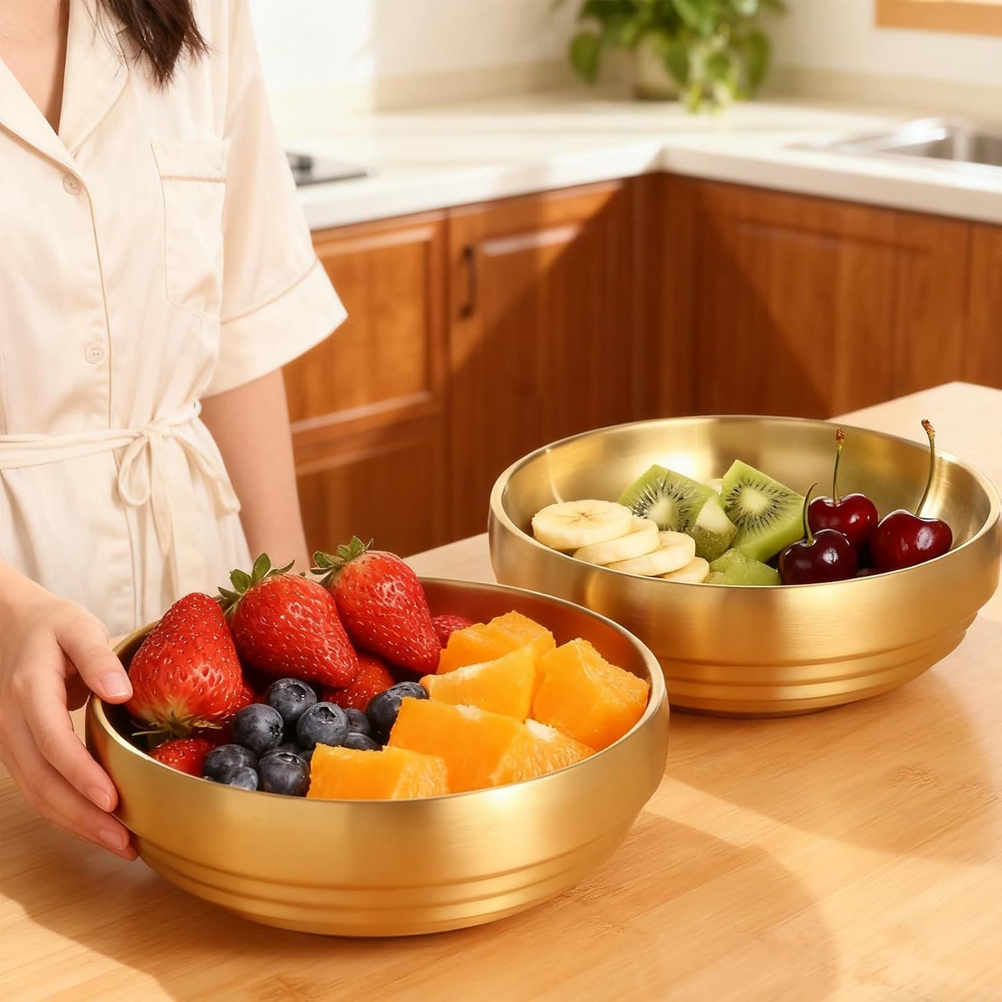 Stainless Steel Serving Bowl / Gold / 7.2 Inch / Set of 2