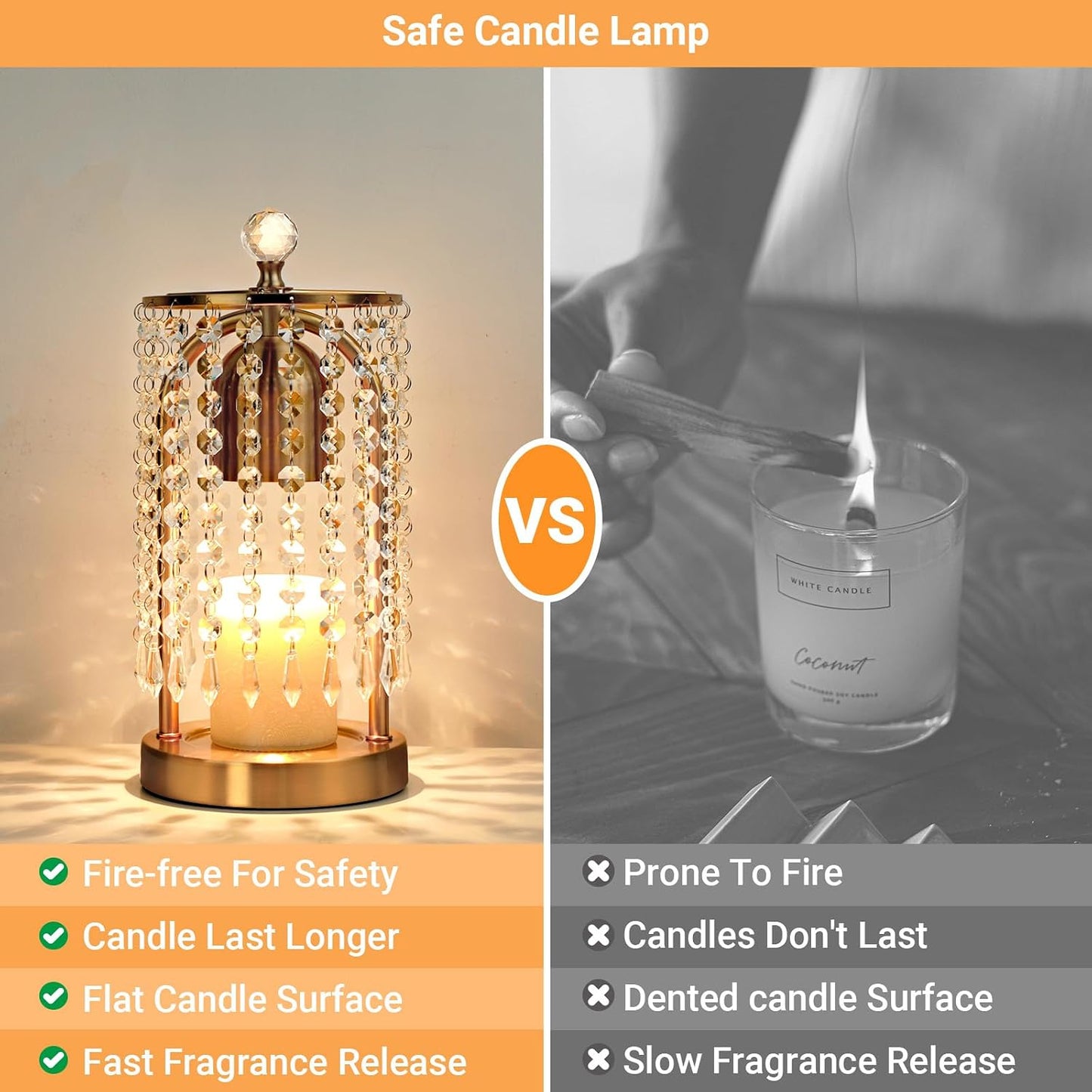 Gold Candle Warmer Lamp with Timer and Dimmer - Electric Candle Warmer,Crystal Candle Lamp for Bedroom Decor,Flameless