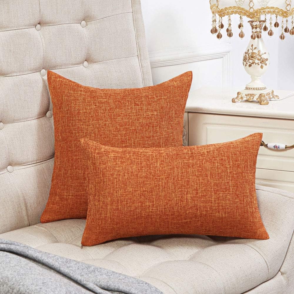 Thanksgiving Pillow Covers for Fall Decor Rustic Linen / Burnt Orange / 18 x 18 / Set of 2