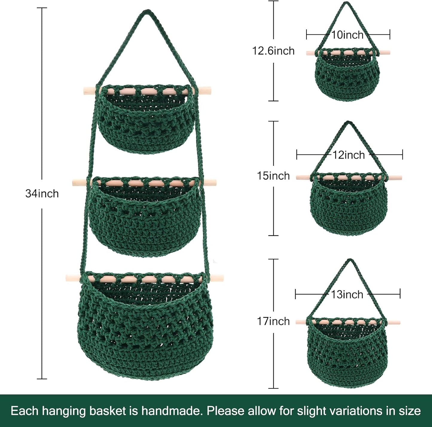 Boho Wall Baskets / Green-cotton