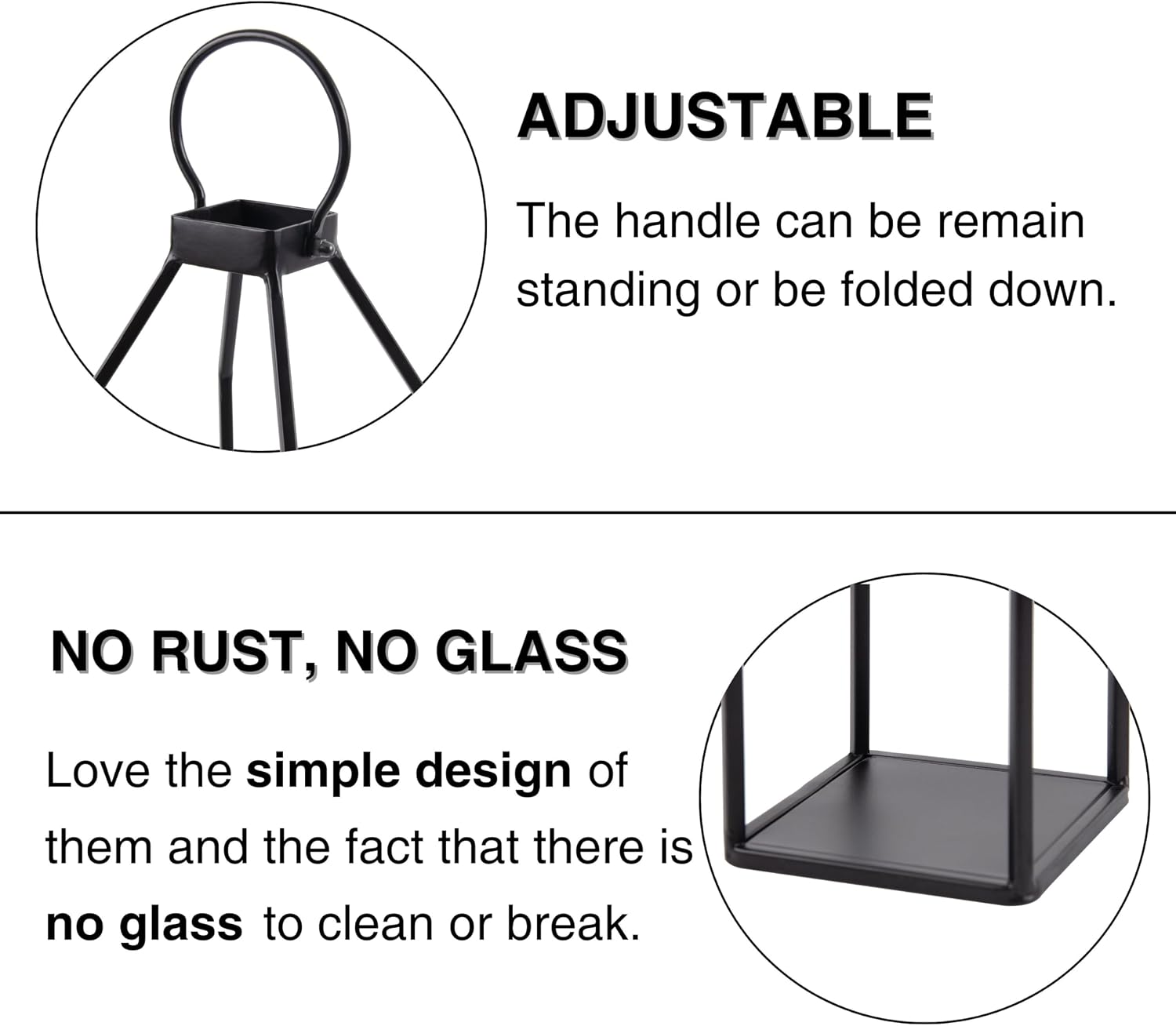 Perfnique Modern Farmhouse Lanterns, Set of 3 Black Metal Lanterns w/ 6hr Timer Flickering Flameless Candles