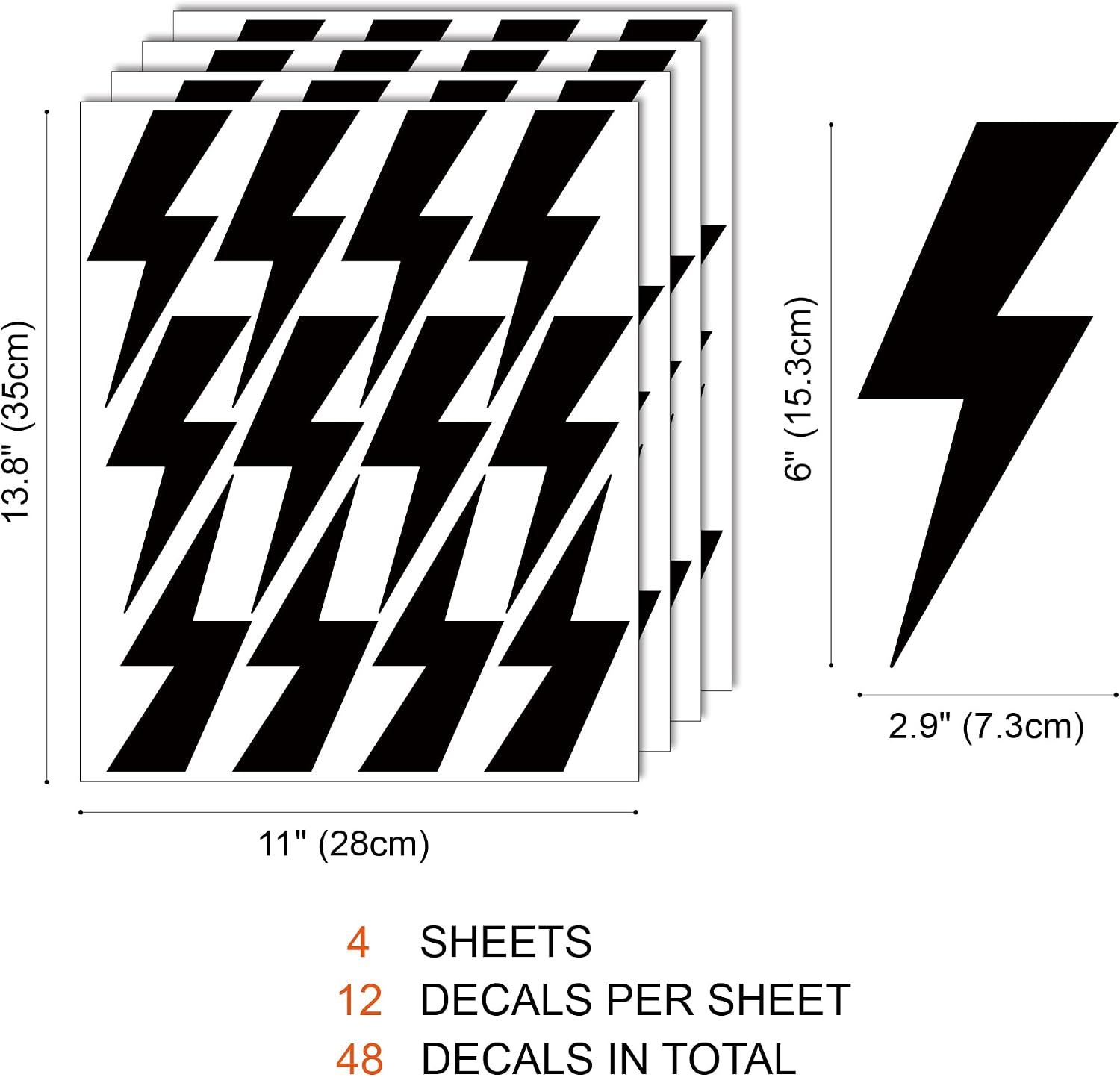 Peel and Stick Modern Thunder Stickers for Teens Boys Girls Students / Black