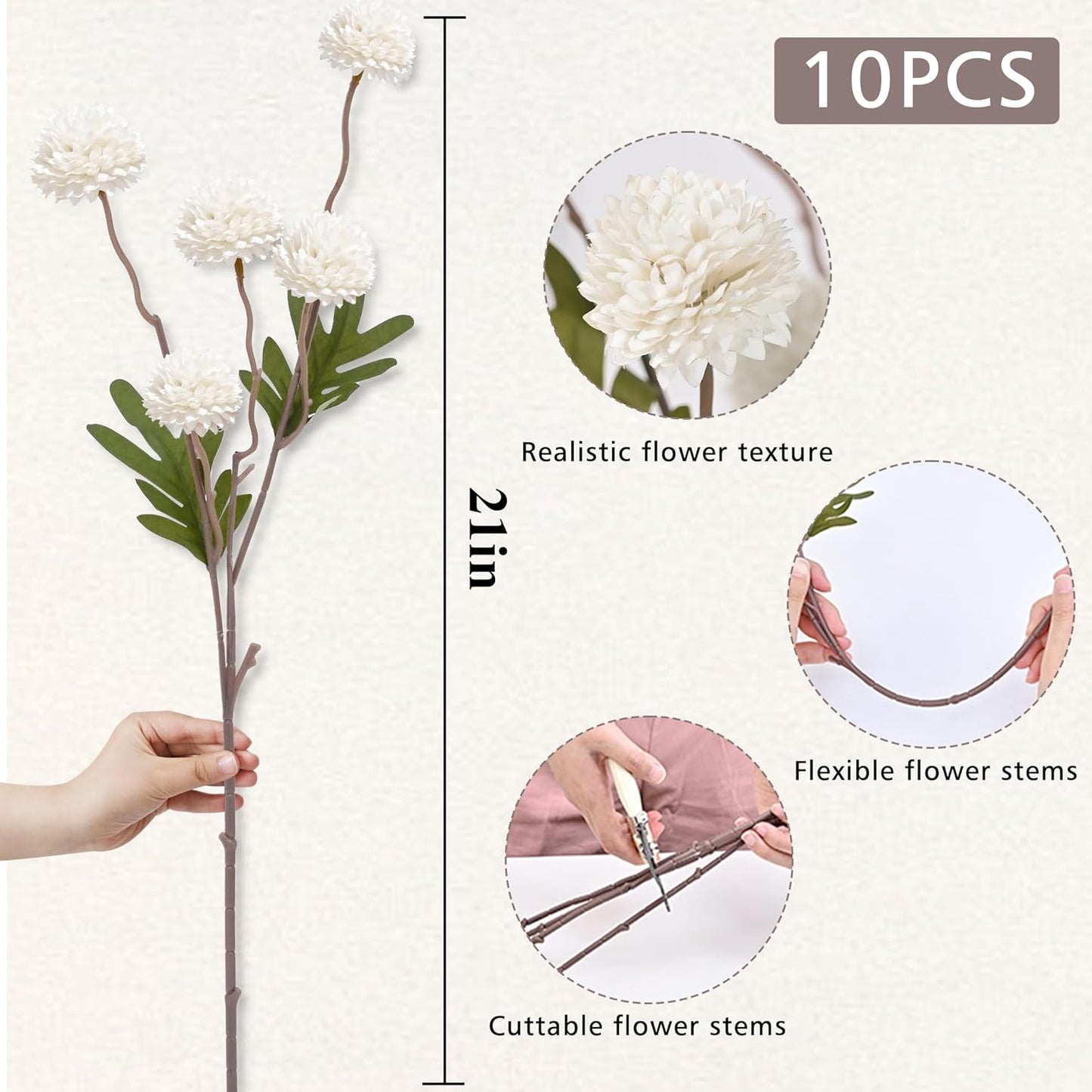 Fake Silk Pompon Mum Artificial Flowers / White / Set of 10