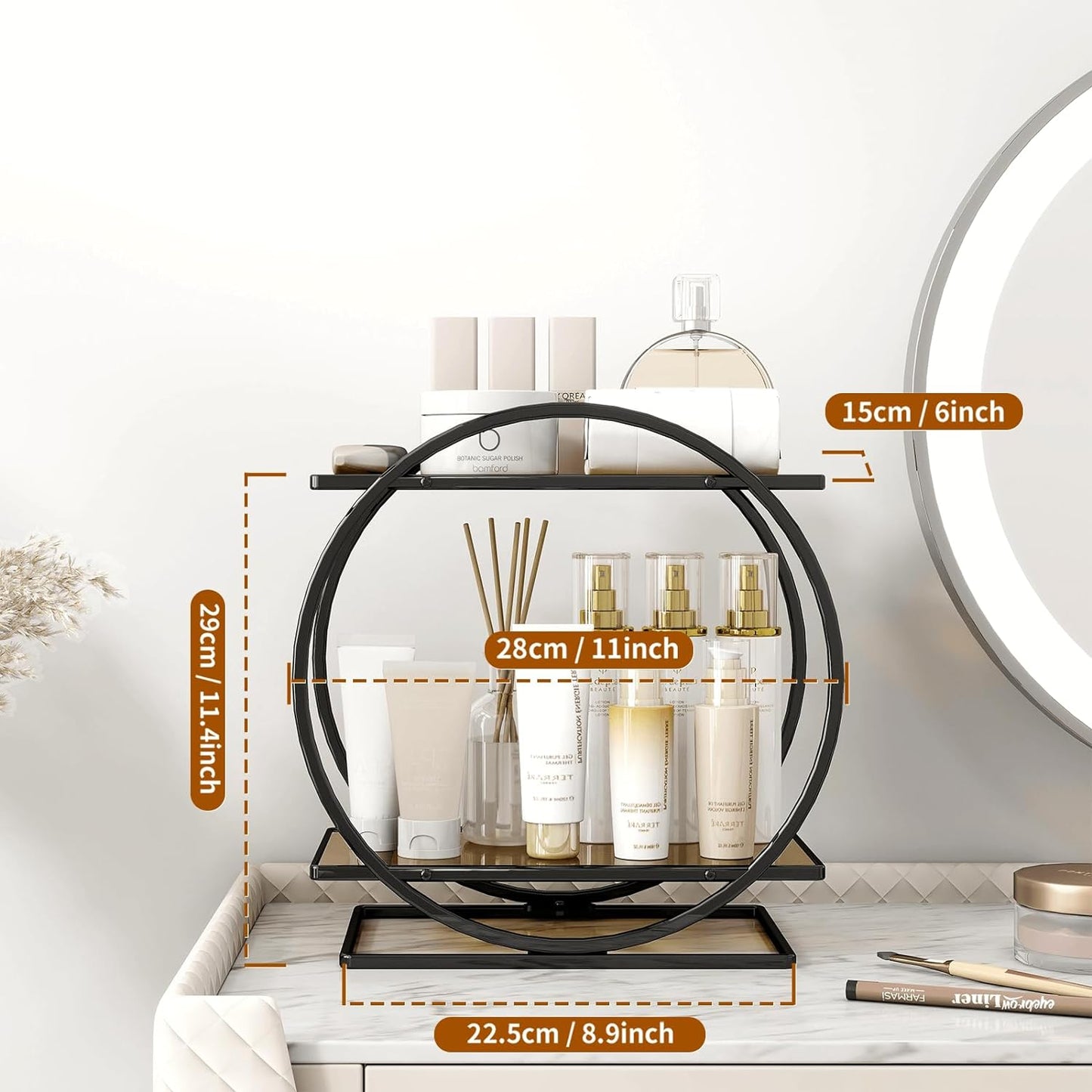 Bathroom Organizer / Perfume Organizer for Dresser / Black Brown