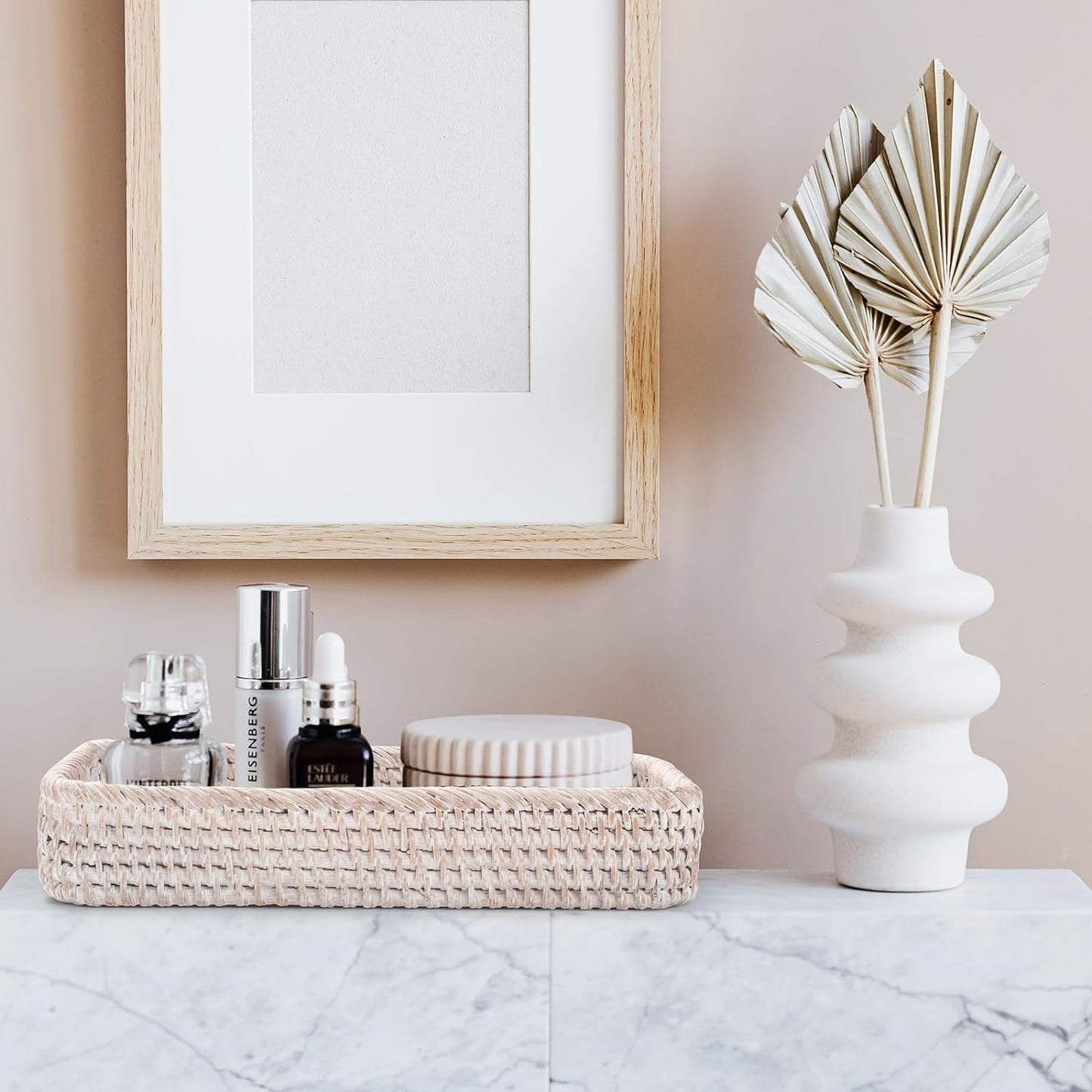 Rattan Bathroom Vanity Trays Toilet Tank Baskets Long Narrow Hand / Whitewash / 10.2 x 4.9 x 1.6