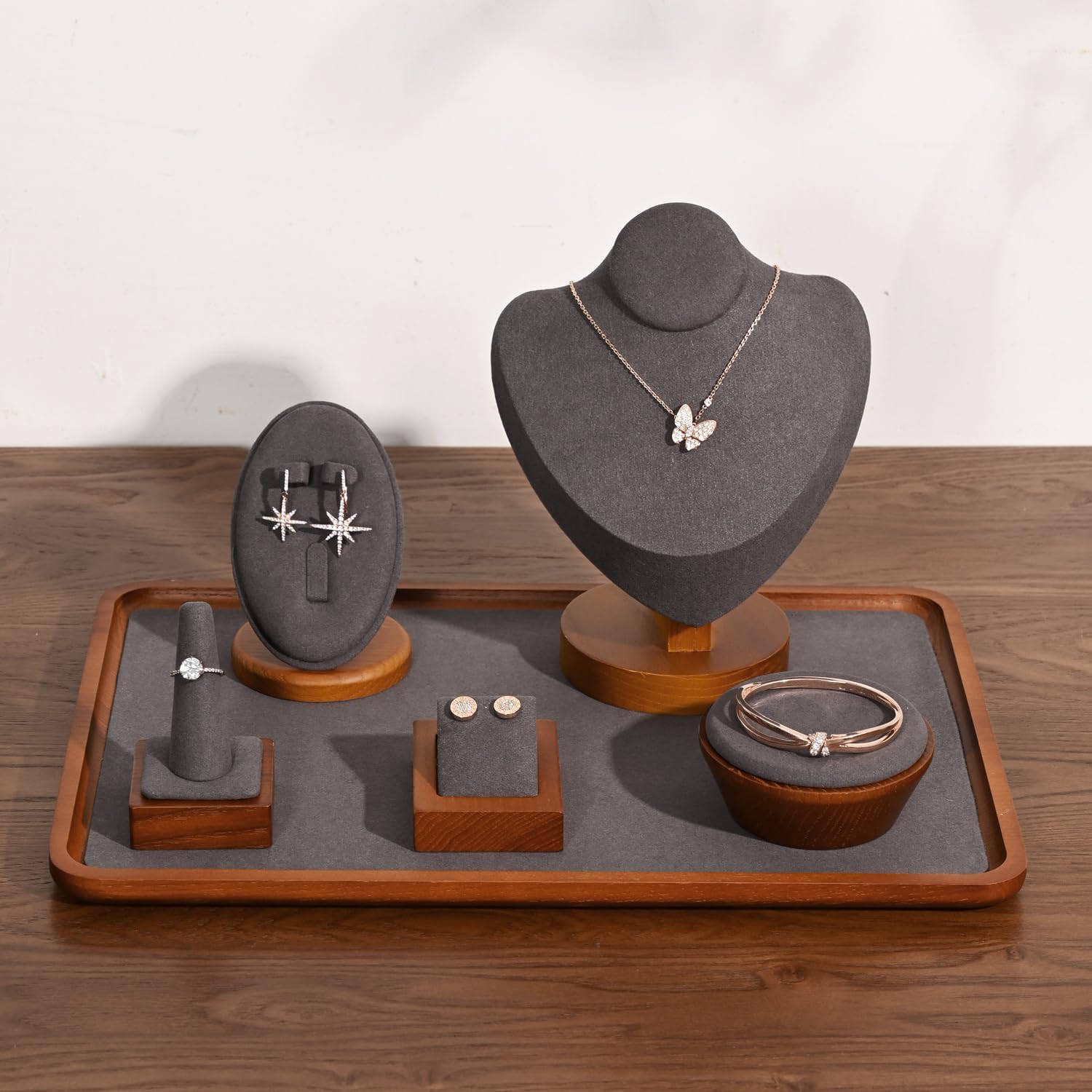 Solid Wood Jewelry Tray Jewelry Display Holder Showcase Watch Display / 7.87 x 7.08 x 0.59 / Grey