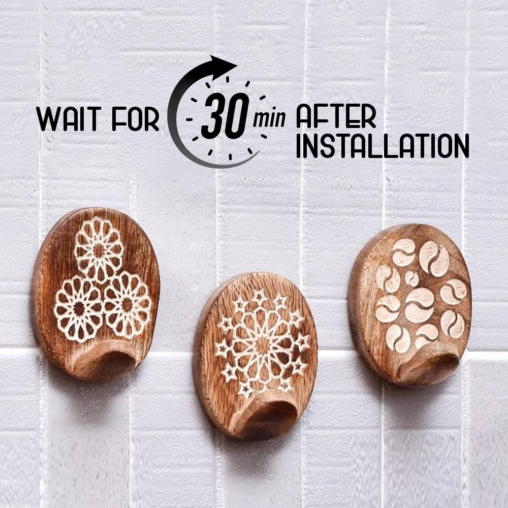 6 Lb Decorative Wood Adhesive Wall Hooks-Boho Peel and Stick Hooks / Brown Style 7 / Set of 6