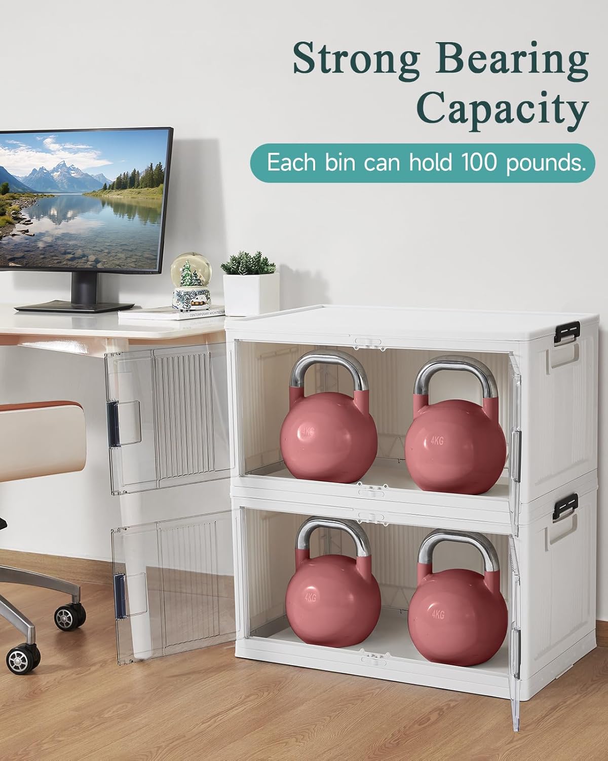 97QT Stackable Lockable Storage Bins / 97qt-white / Set of 3