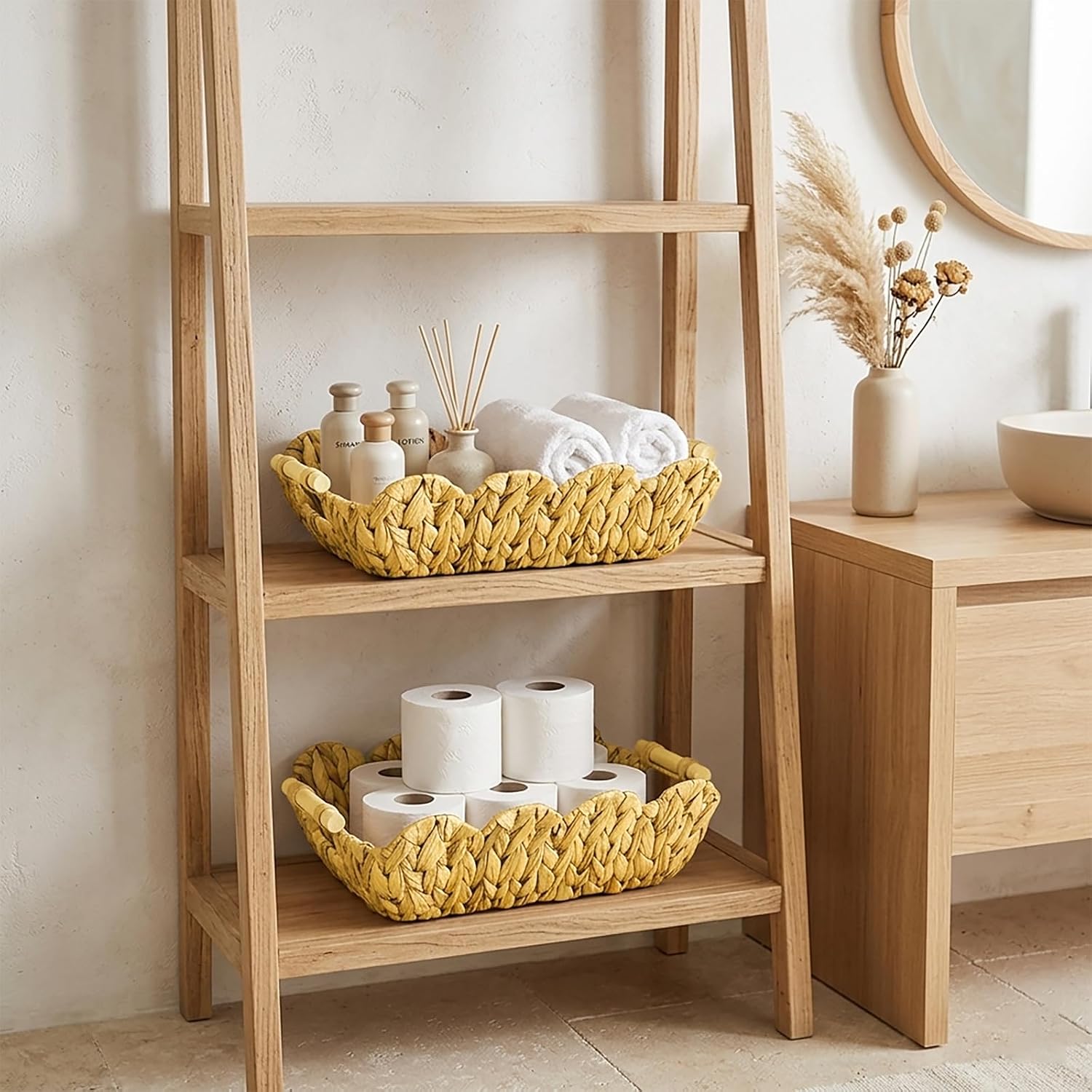 Hand-Woven Rattan Baskets / Oval / Natural / Set of 2