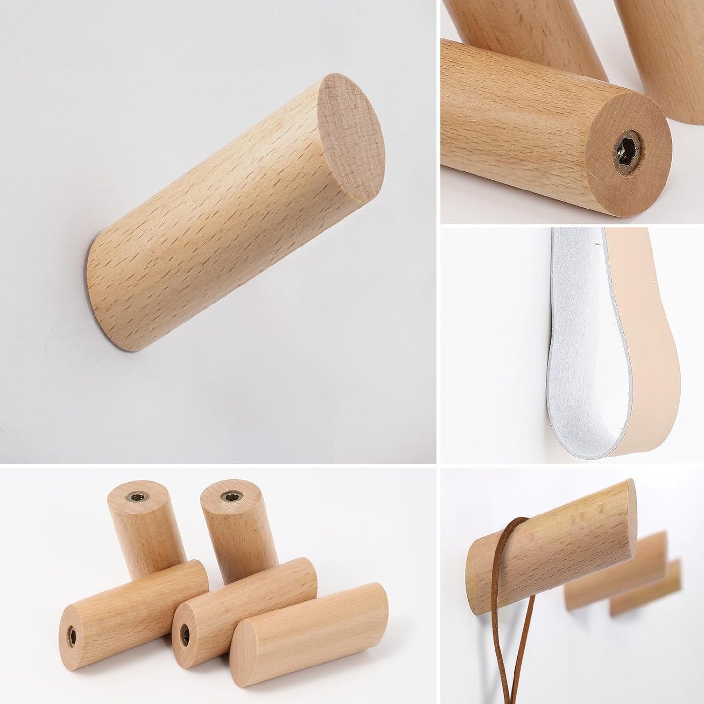 Wood Wall Hooks / Beech Wood / Natural / Set of 5
