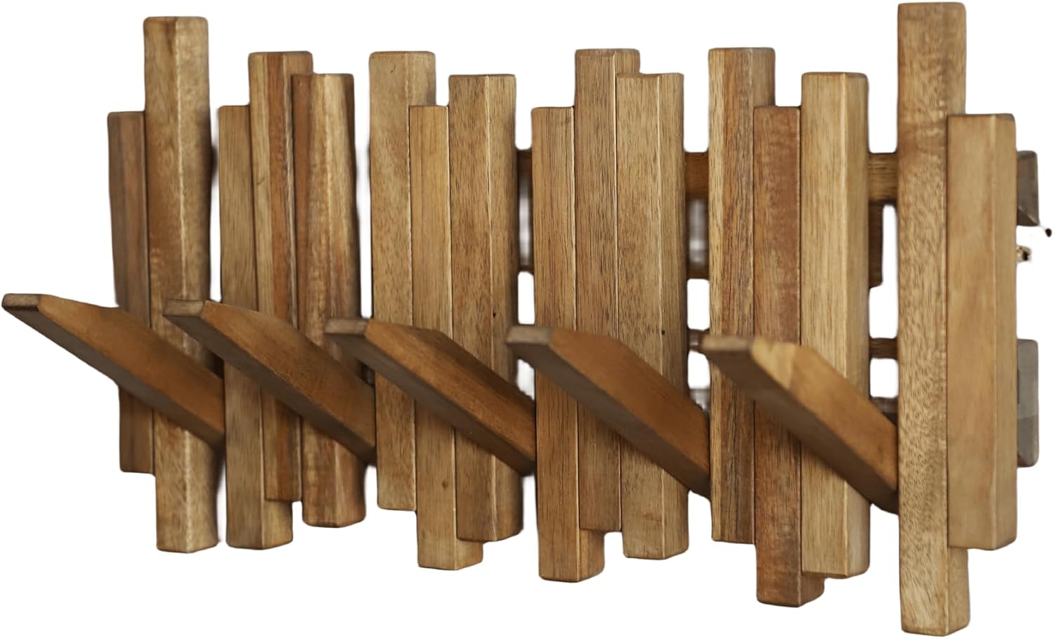 Natural Wood Wall Mounted Piano Coat Rack| Coat Rack Wall Mount| Flip Down Wall Hook Rack 5 Hooks| Entryway Wall Art