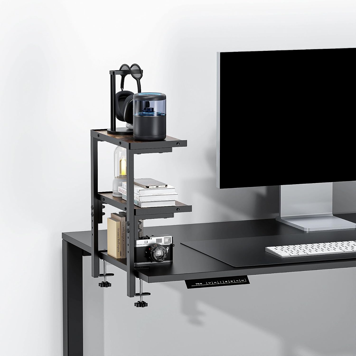 2-Tier Desk Shelf | Desk Organization Expandable Clamp on Desk Shelf Desktop Accessories for Offices and Game Rooms