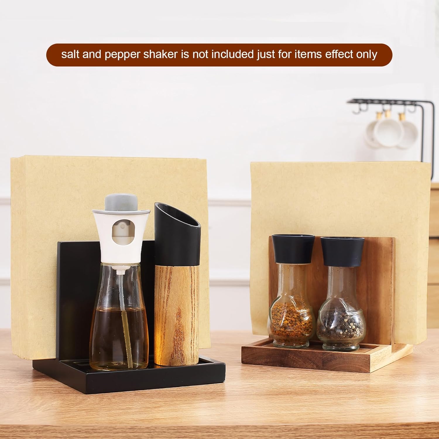 Napkin salt pepper holder Wooden Napkin Holder for Salt and Pepper Shakers Caddy / Natural