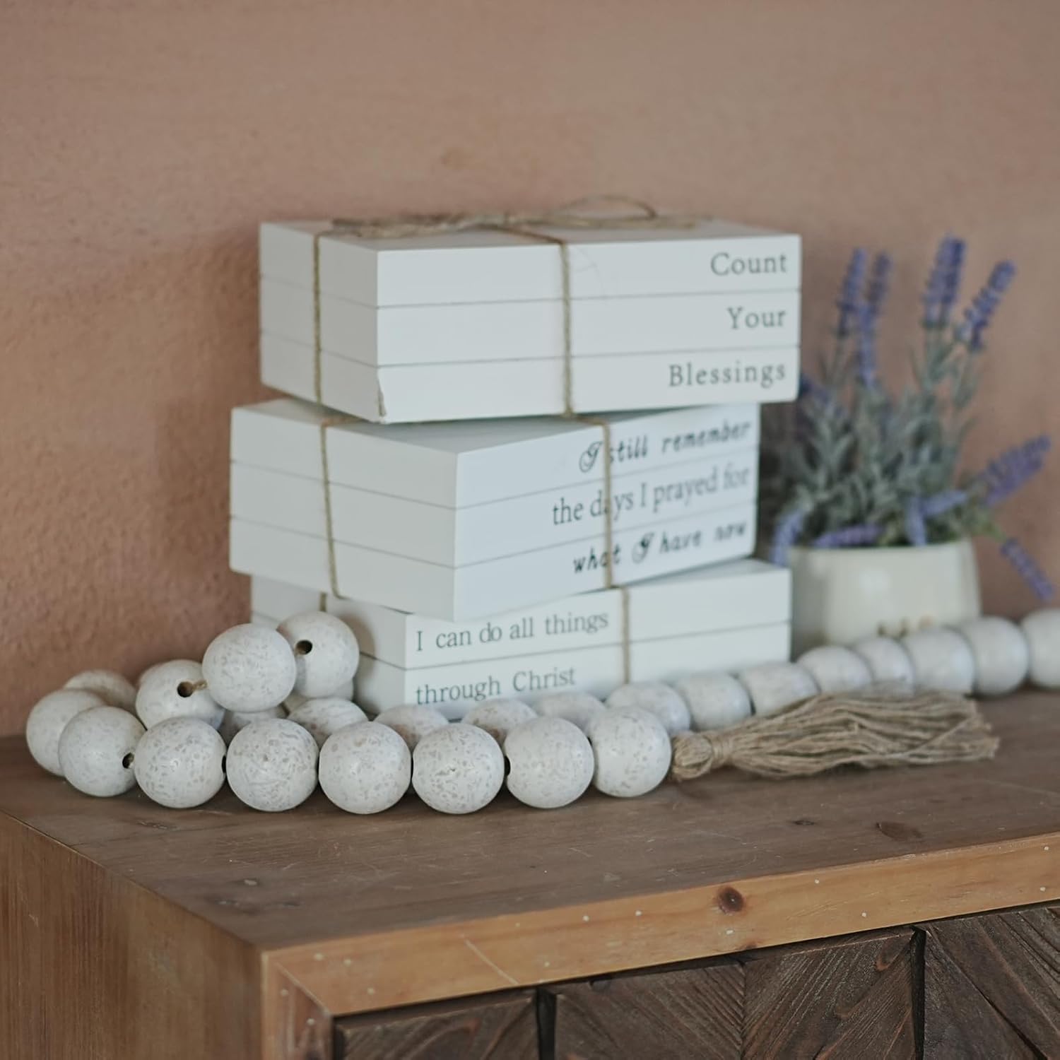 Wooden Beads Garland / 67 Inches / Rustic White
