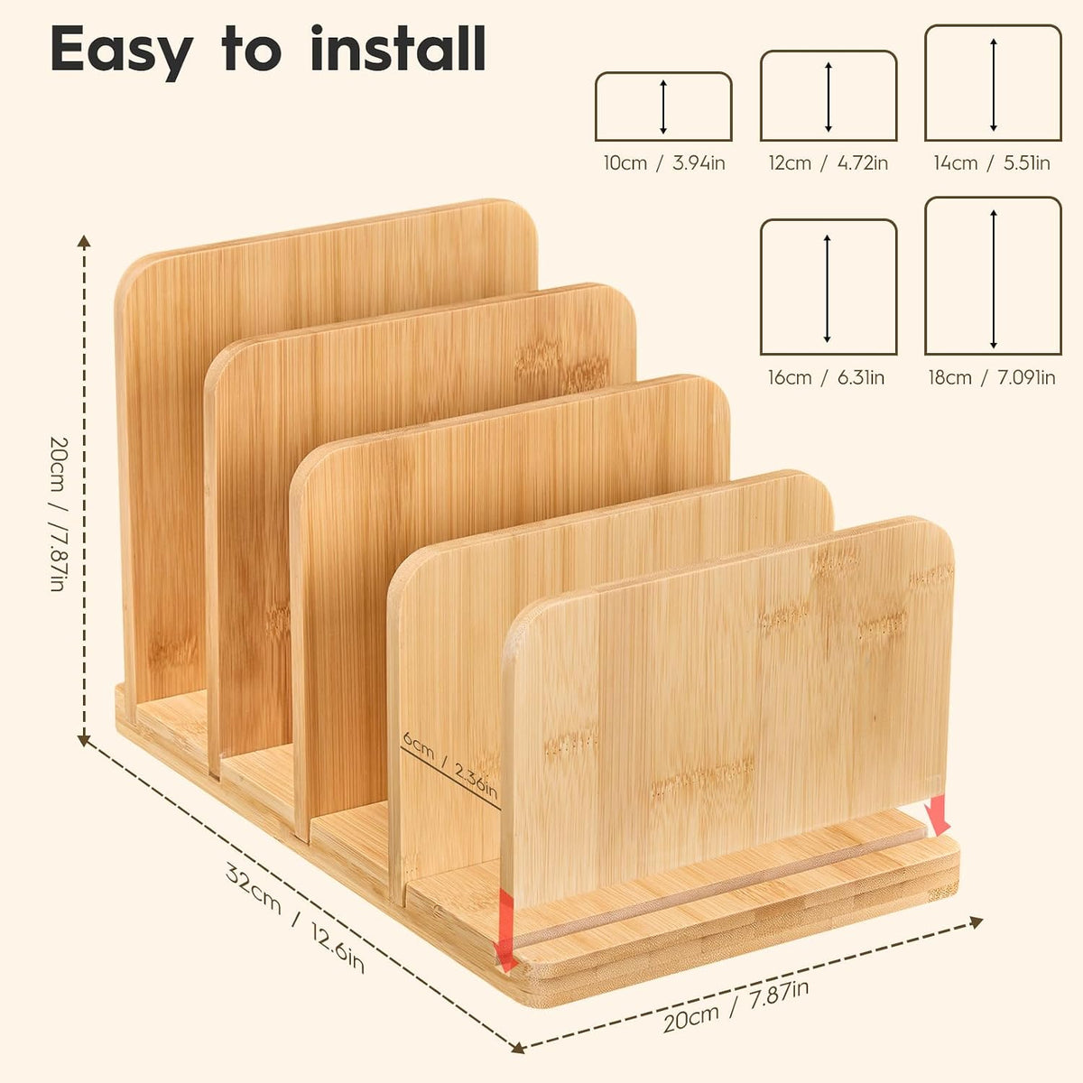 Cook Book Organizer,Bamboo Cookbook Stand for Kitchen Counter with 4-Slot,Sturdy Recipe Book Holder Stand for