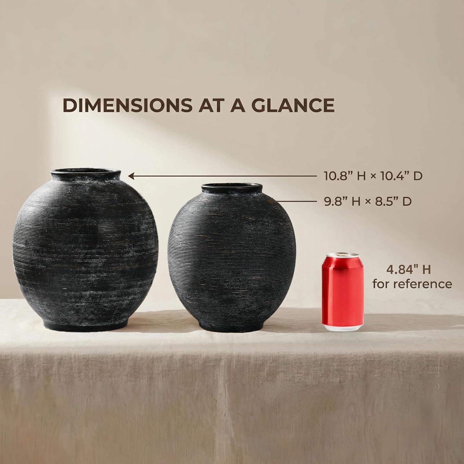 Farmhouse Table Vase / 10.8"-oval / Deep Charcoal Black-10.8