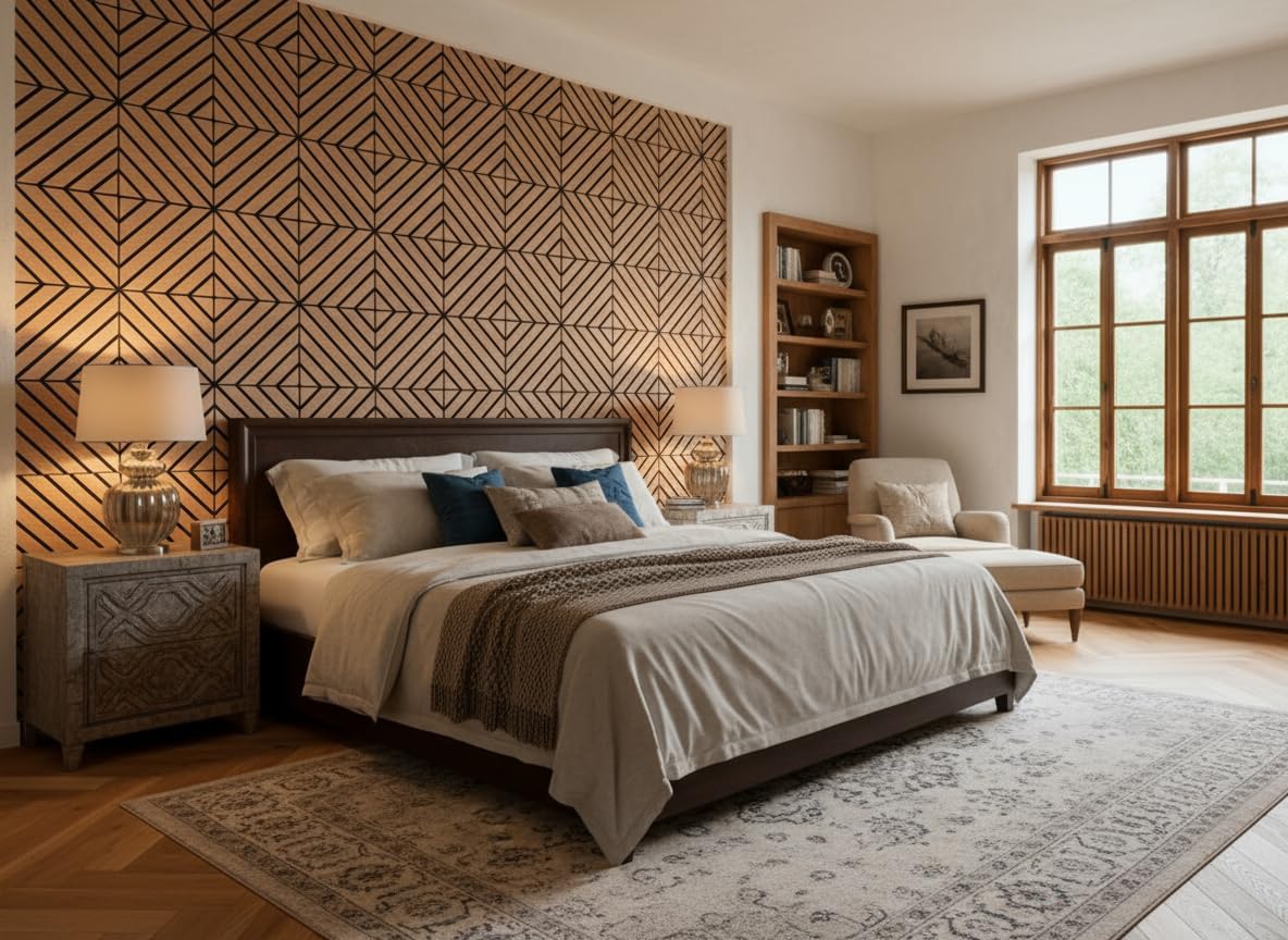WoveN SounD Acoustic Wall Panels, Teak, 16 Pack, 12x12 in | Self-Adhesive, NRC 0.95, Carved Pattern, Sound Proof, Echo