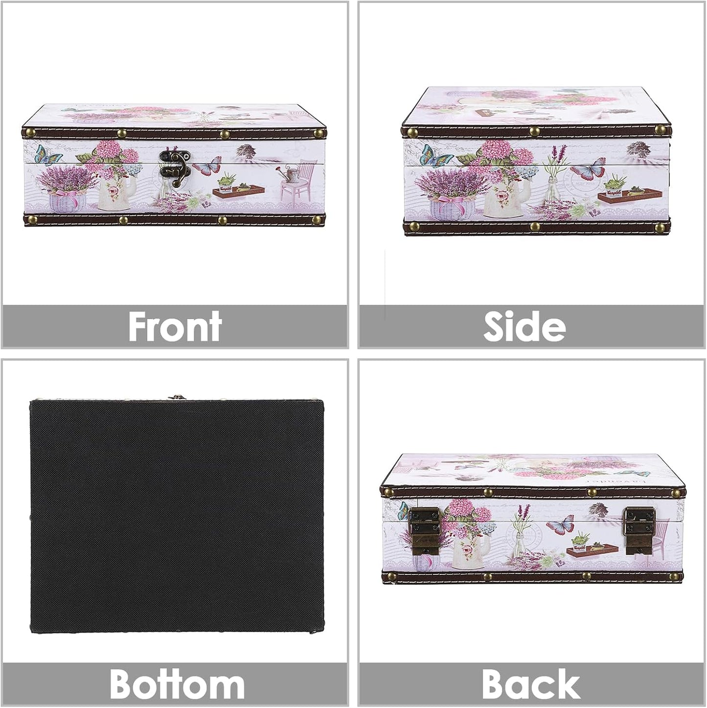 Wooden Treasure Chest Box / Lavender Pattern