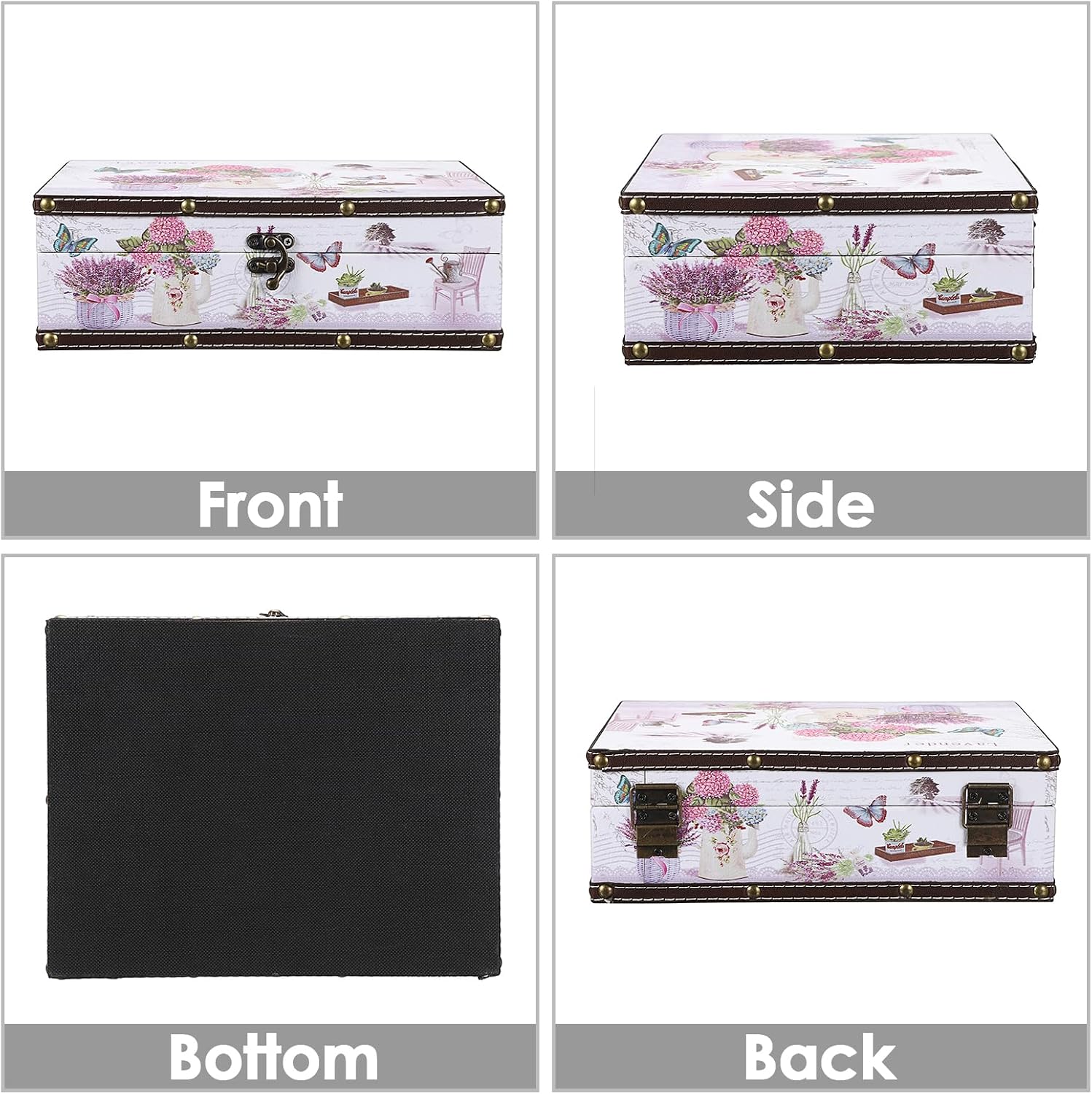 Wooden Treasure Chest Box / Lavender Pattern